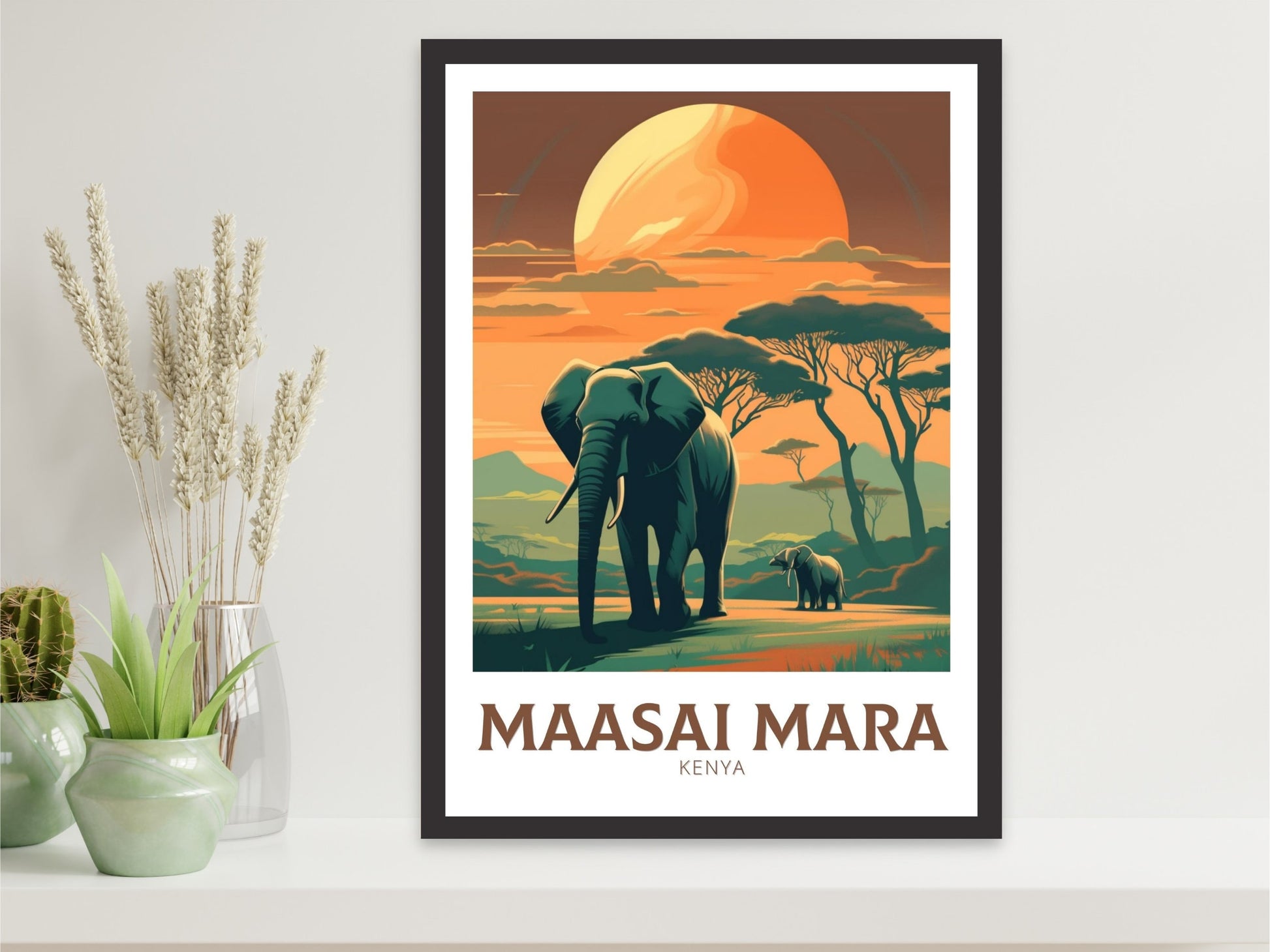 Masai Mara National Park Travel Poster | Masai Mara Illustration | Masai Mara Wall Art | Africa Poster | Kenya Décor | Kenya Print | ID 200