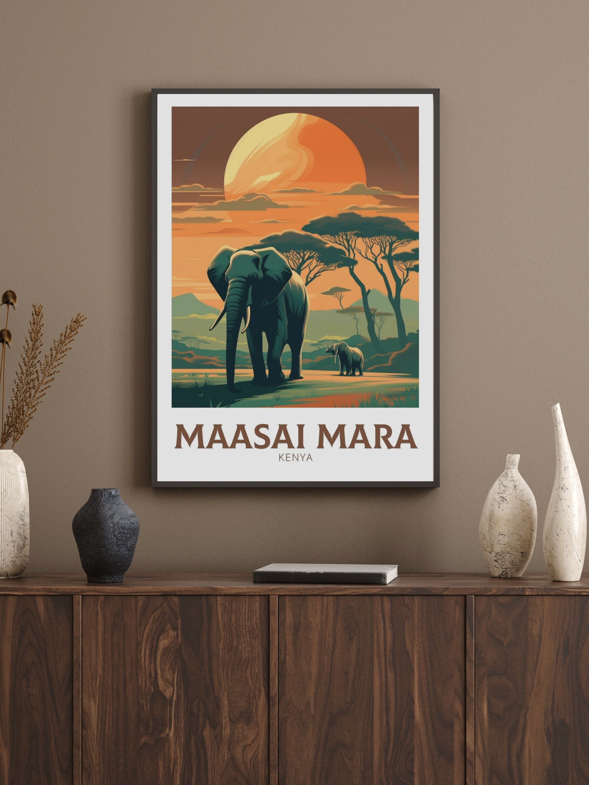 Masai Mara National Park Travel Poster | Masai Mara Illustration | Masai Mara Wall Art | Africa Poster | Kenya Décor | Kenya Print | ID 200