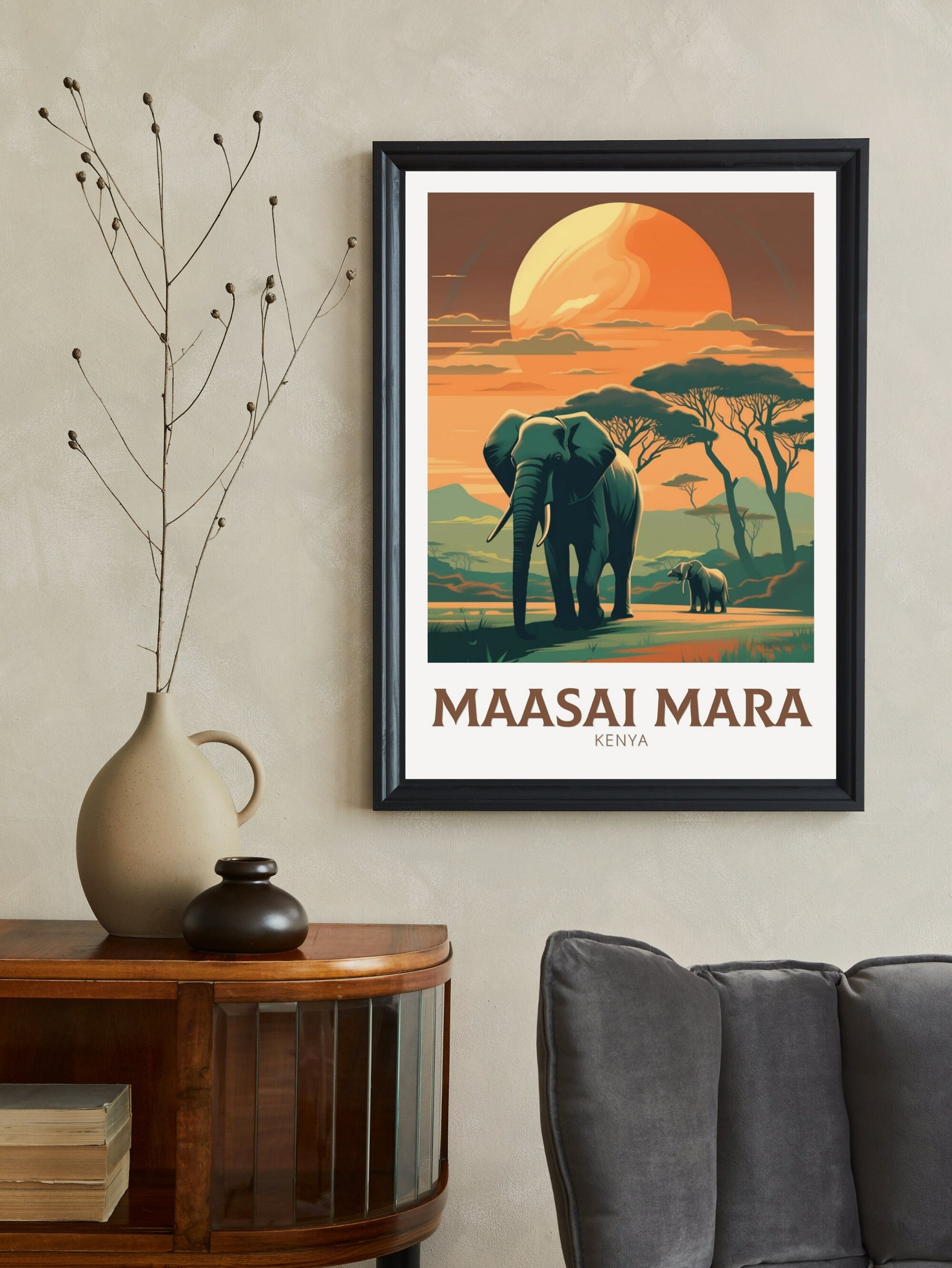 Masai Mara National Park Travel Poster | Masai Mara Illustration | Masai Mara Wall Art | Africa Poster | Kenya Décor | Kenya Print | ID 200