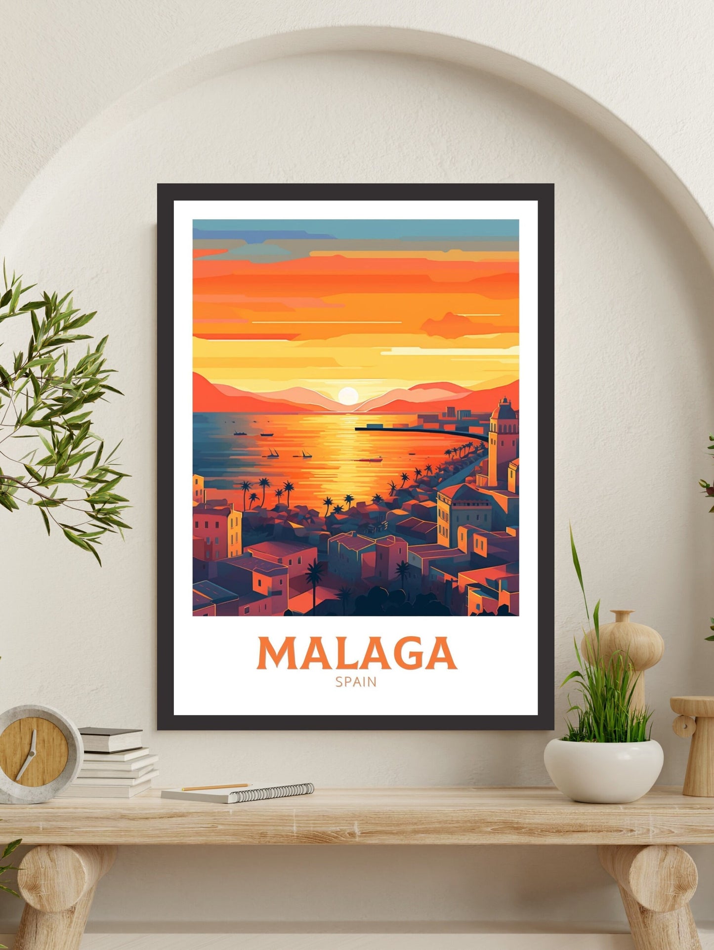 Malaga Poster | Malaga Print | Malaga Wall Art | Spain Travel Print | Malaga Illustration | Minimalist Cityscape | Spain Poster | ID 197