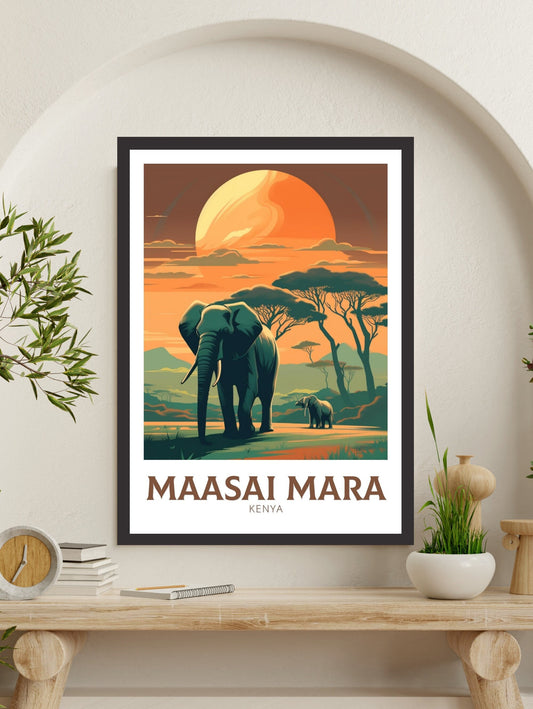 Masai Mara National Park Travel Poster | Masai Mara Illustration | Masai Mara Wall Art | Africa Poster | Kenya Décor | Kenya Print | ID 200