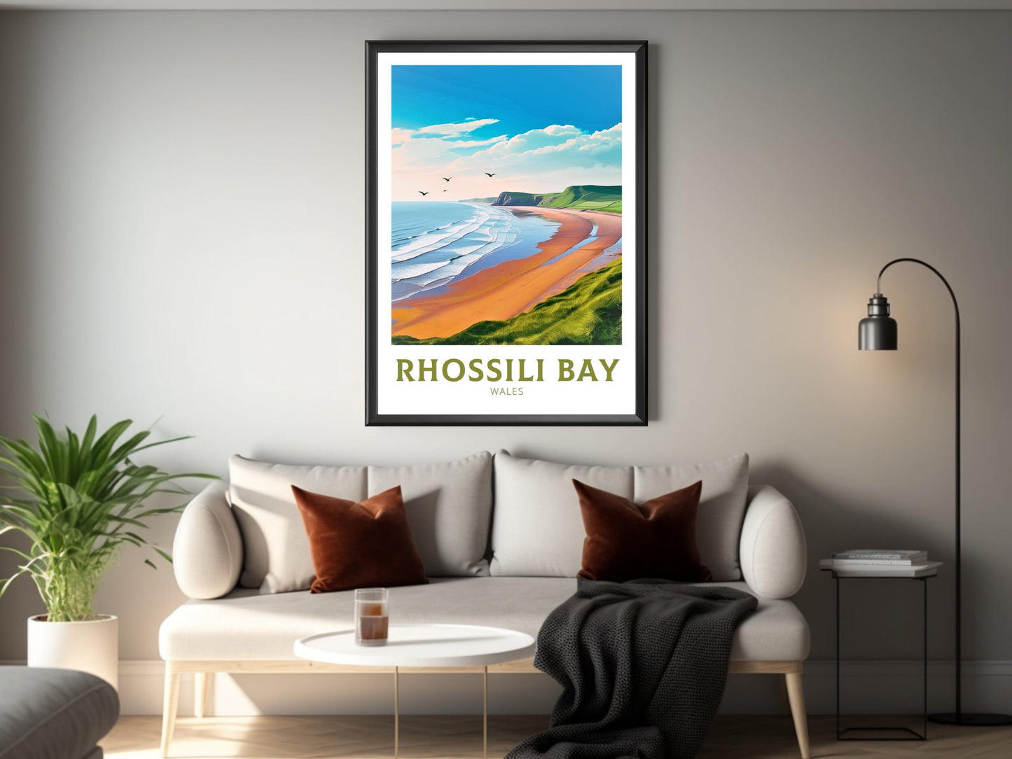 Rhossili Bay Poster | Wales Travel Print | Rhossili Bay Illustration | Rhossili Bay Wall Art | Wales Poster | Beach Print | ID 221