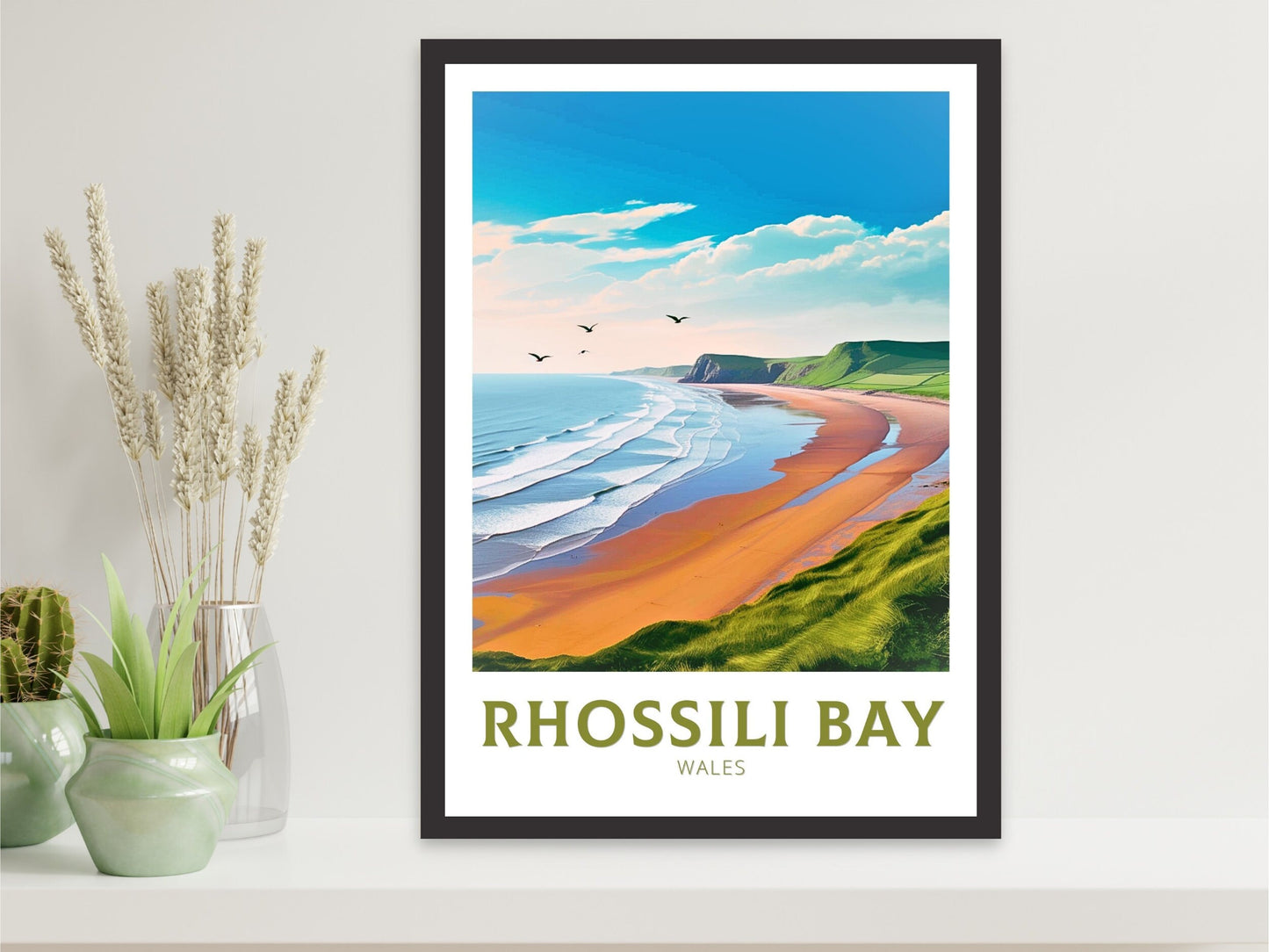 Rhossili Bay Poster | Wales Travel Print | Rhossili Bay Illustration | Rhossili Bay Wall Art | Wales Poster | Beach Print | ID 221