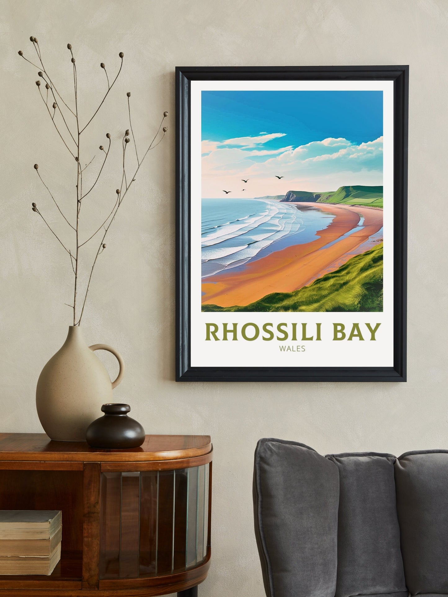 Rhossili Bay Poster | Wales Travel Print | Rhossili Bay Illustration | Rhossili Bay Wall Art | Wales Poster | Beach Print | ID 221