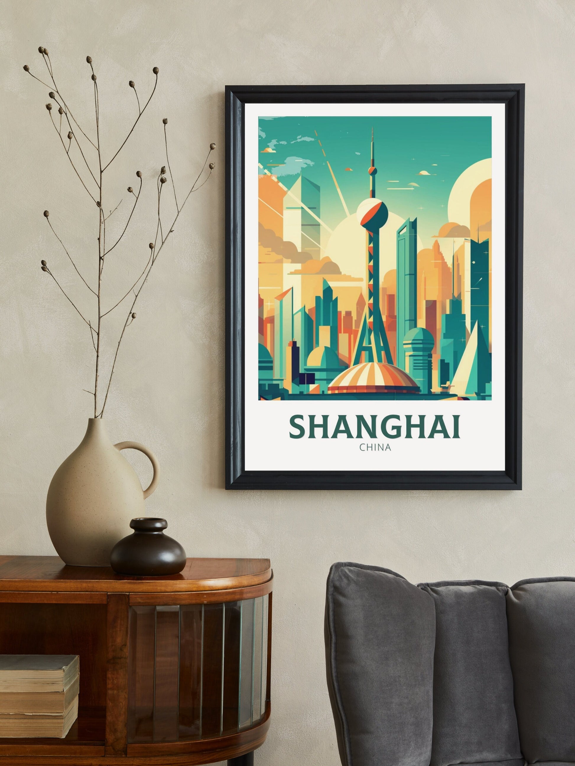 Shanghai Poster | Shanghai Print | Shanghai Illustration | Travel Poster | Shanghai Poster | Shanghai Hanging Print | ID 227