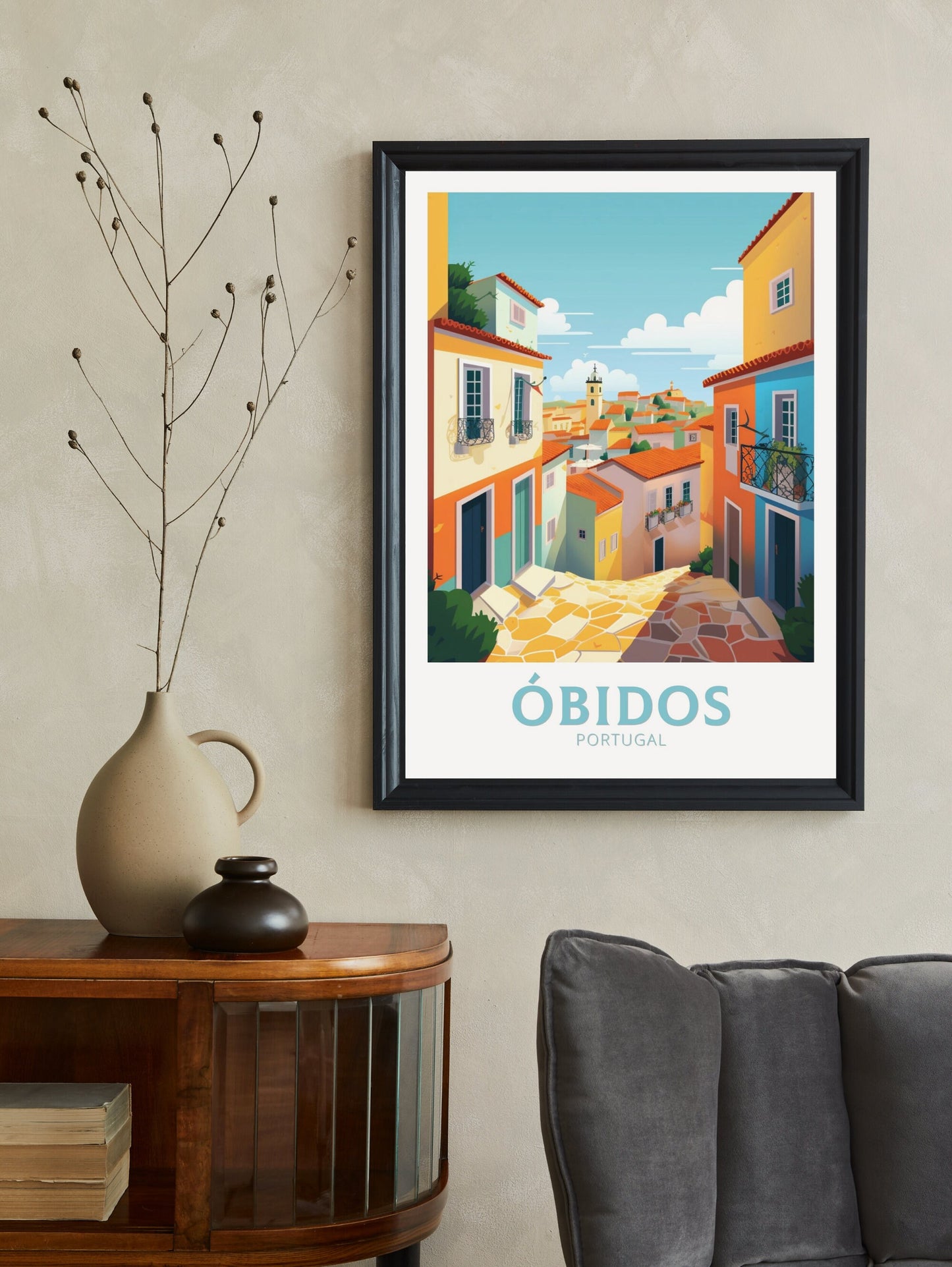 Óbidos Travel Poster | Óbidos Travel Print | Óbidos Wall Art | Óbidos Illustration | Portugal Travel Poster | Portugal Artwork | ID 176