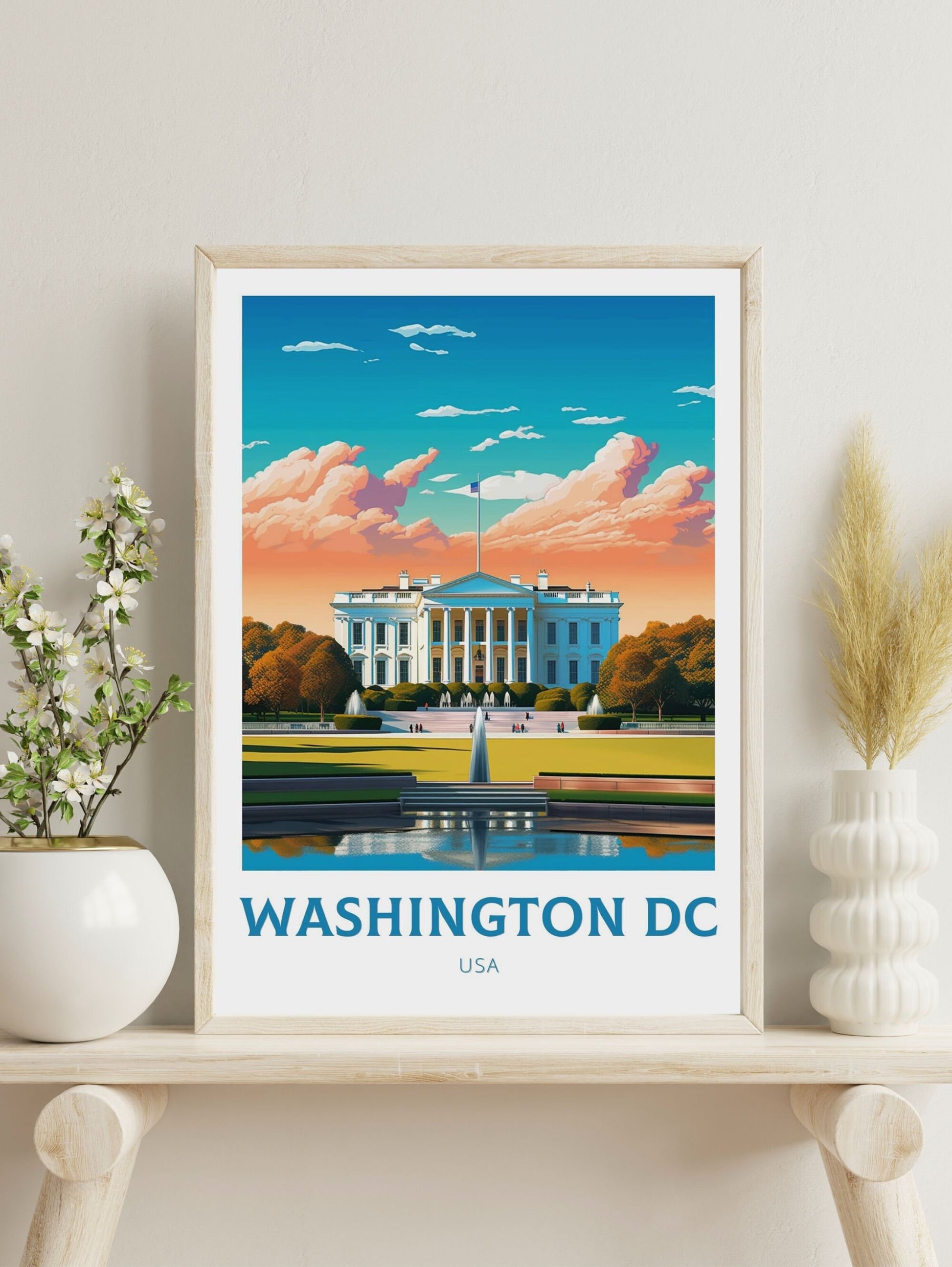 Washington DC Poster | Washington D.C. Travel Print | Washington Illustration | D.C. Wall Art | White House Print | USA Print | ID 232