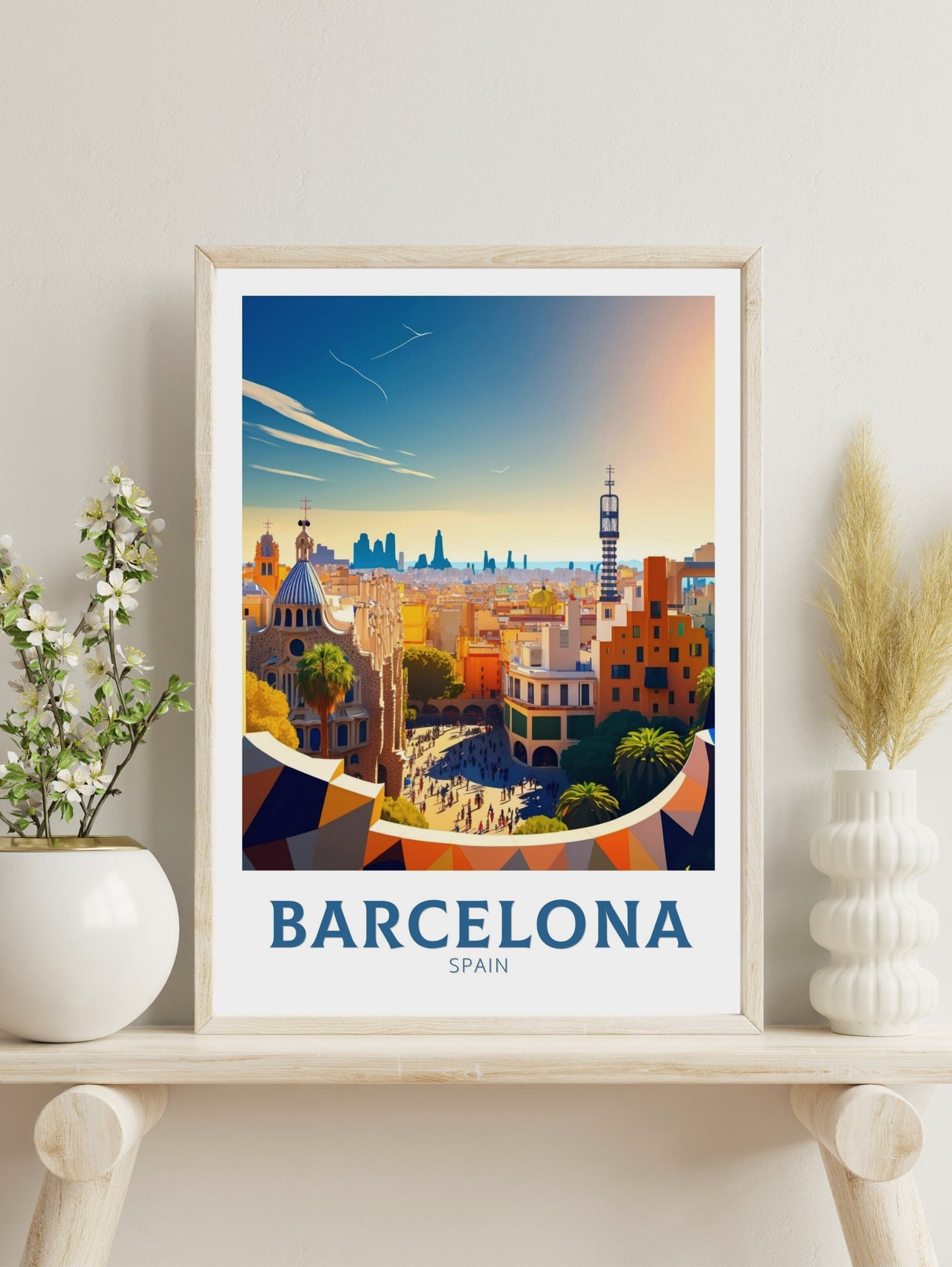 Barcelona Poster | Barcelona Travel Print | Barcelona Illustration | Barcelona Wall Art | Spain Print | Barcelona Print| City Print | ID 122