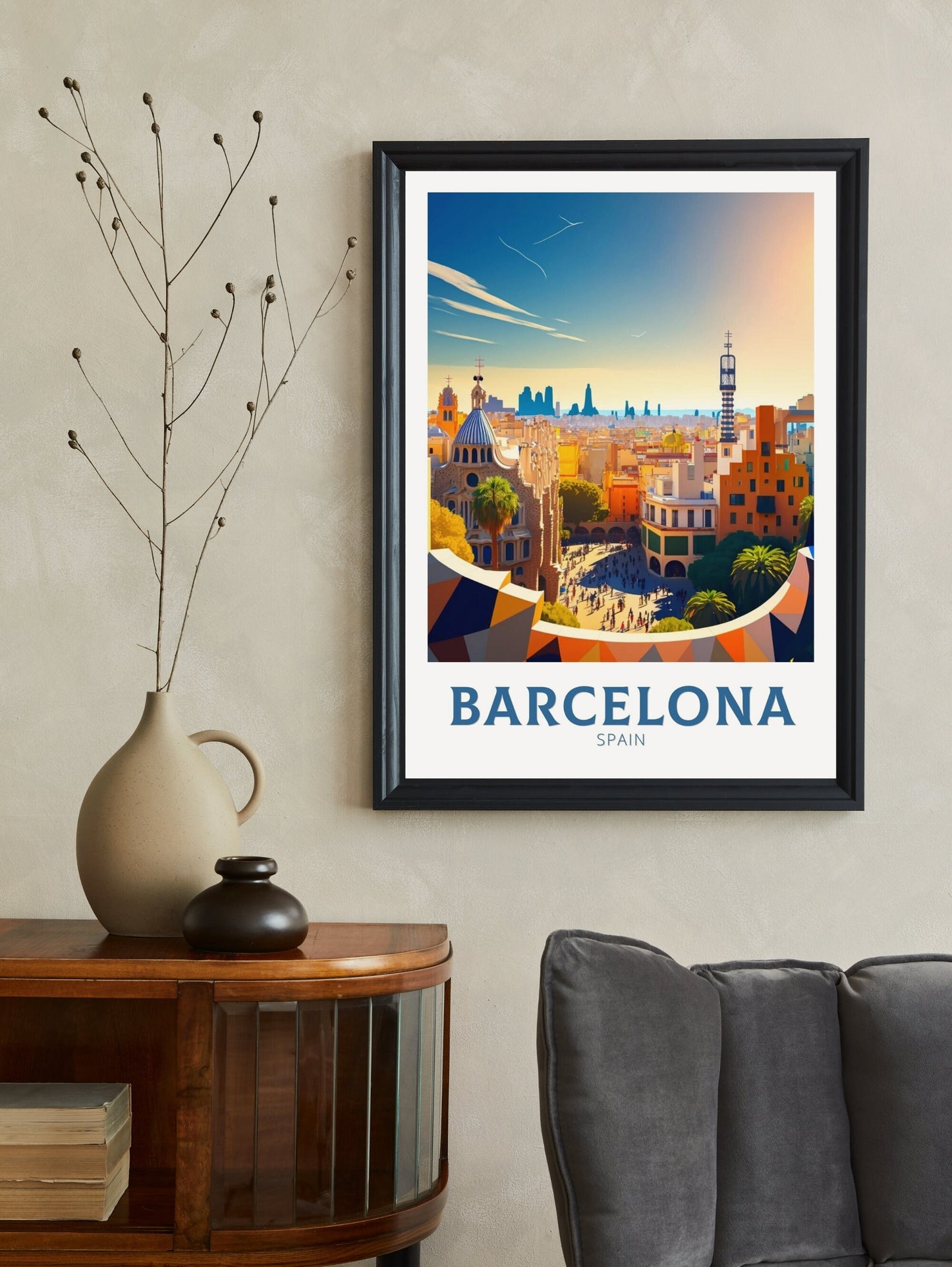 Barcelona Poster | Barcelona Travel Print | Barcelona Illustration | Barcelona Wall Art | Spain Print | Barcelona Print| City Print | ID 122