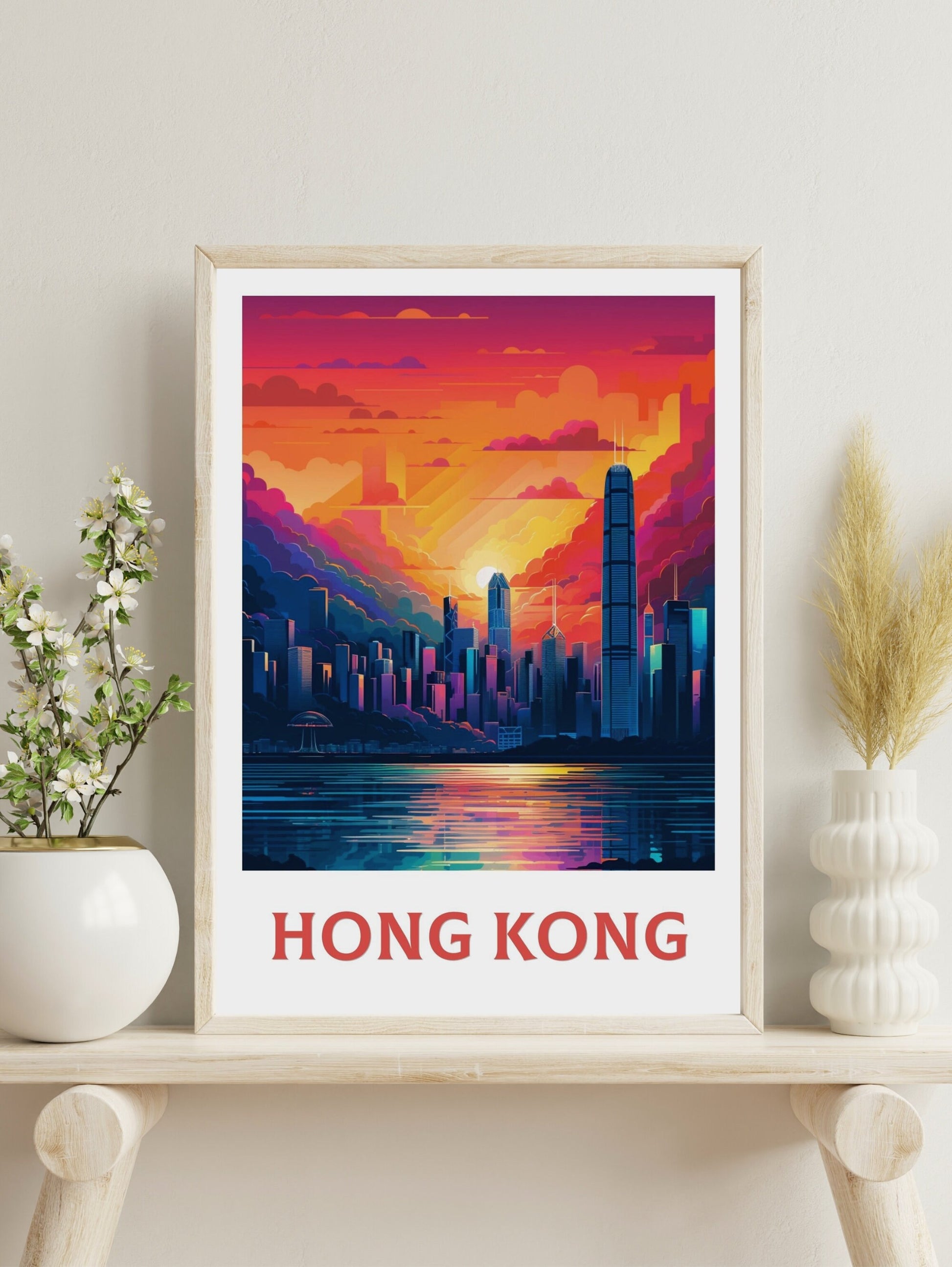 Hong Kong Travel Print | Hong Kong Illustration | Hong Kong skyline print | Hong Kong Poster | Hong Kong Wall Art | Asia Print | ID 128