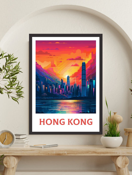 Hong Kong Travel Print | Hong Kong Illustration | Hong Kong skyline print | Hong Kong Poster | Hong Kong Wall Art | Asia Print | ID 128