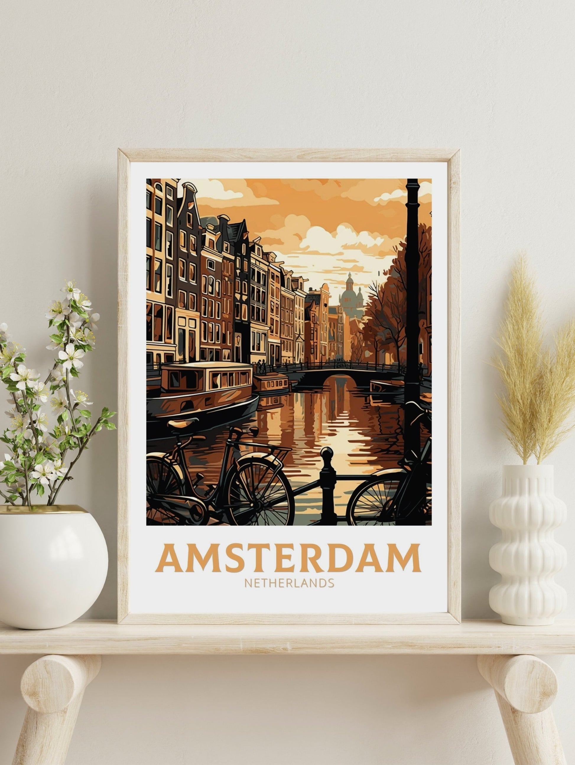 Amsterdam Travel Print | Amsterdam Illustration | Amsterdam Wall Art | Netherlands Print | Amsterdam Home Decor | Amsterdam Poster | ID 130