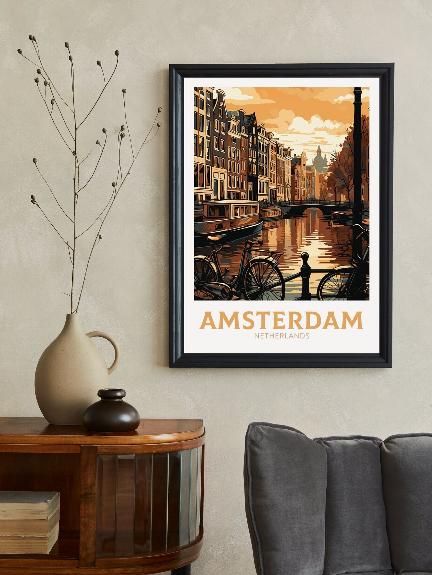 Amsterdam Travel Print | Amsterdam Illustration | Amsterdam Wall Art | Netherlands Print | Amsterdam Home Decor | Amsterdam Poster | ID 130