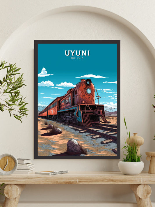 Uyuni Travel Print | Uyuni Illustration | Uyuni Wall Art | Uyuni Travel Poster | Bolivia Painting | Uyuni Train Cemetery Print | ID 255