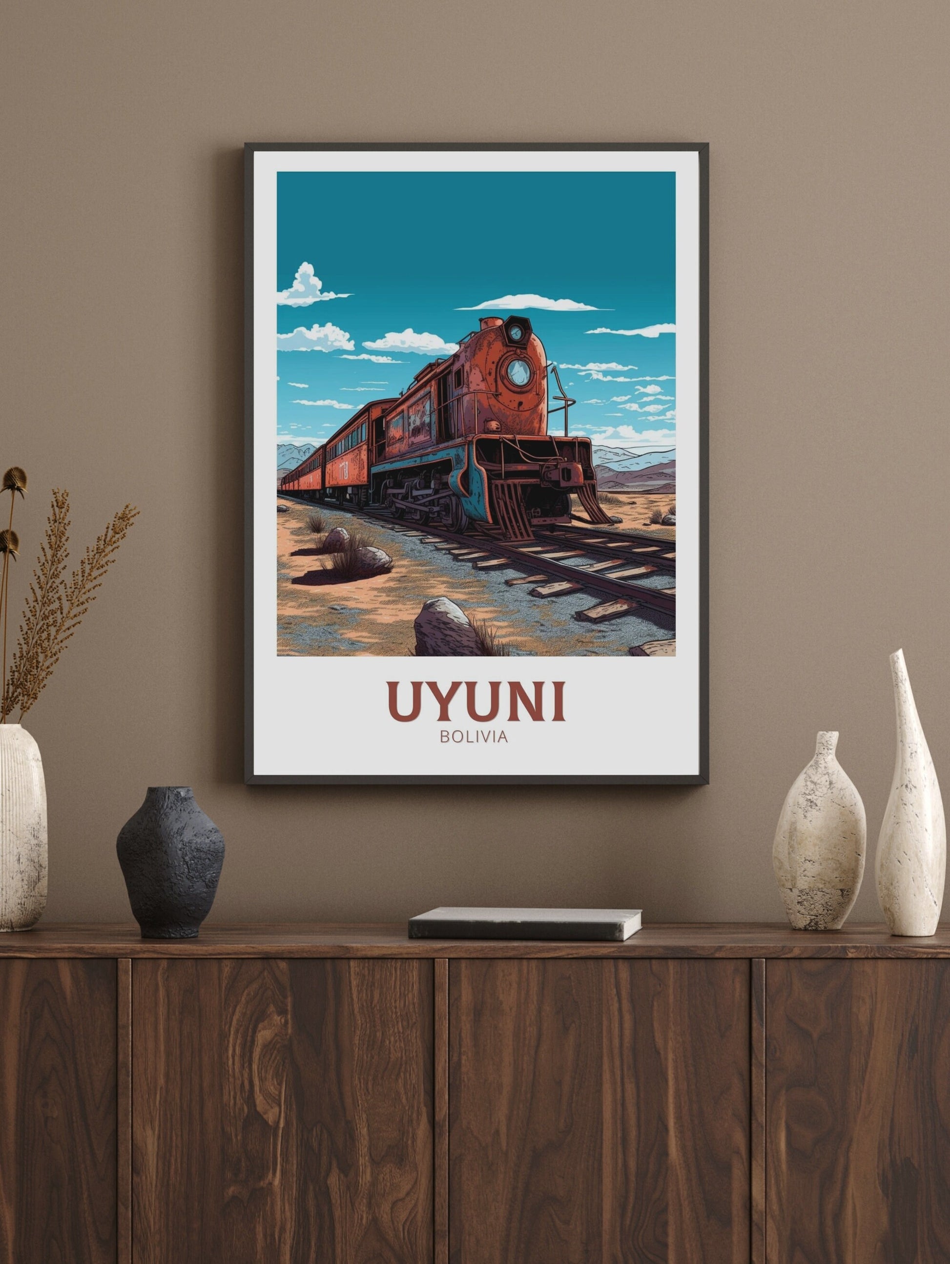 Uyuni Travel Poster | Uyuni Travel Print | Uyuni Design | Uyuni Wall Art | Bolivia Painting | Uyuni Train Cemetery Print | ID 256