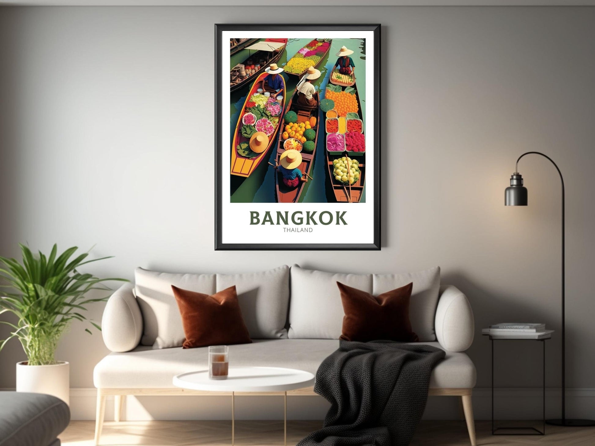 Bangkok Poster | Bangkok Print | Thailand Travel Gift | Bangkok Floating Market Poster | Floating Market | Housewarming Gift | ID 134