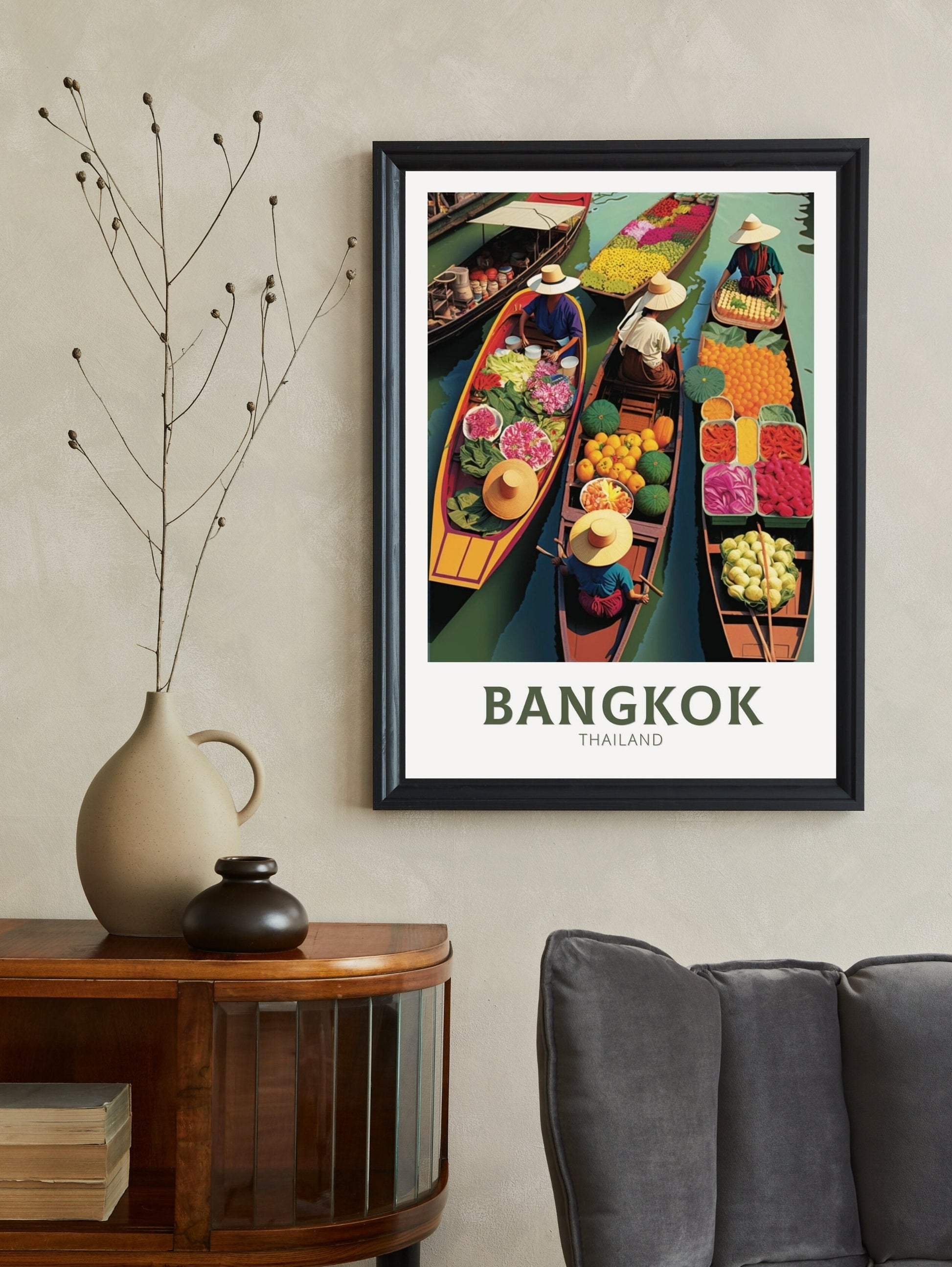 Bangkok Poster | Bangkok Print | Thailand Travel Gift | Bangkok Floating Market Poster | Floating Market | Housewarming Gift | ID 134