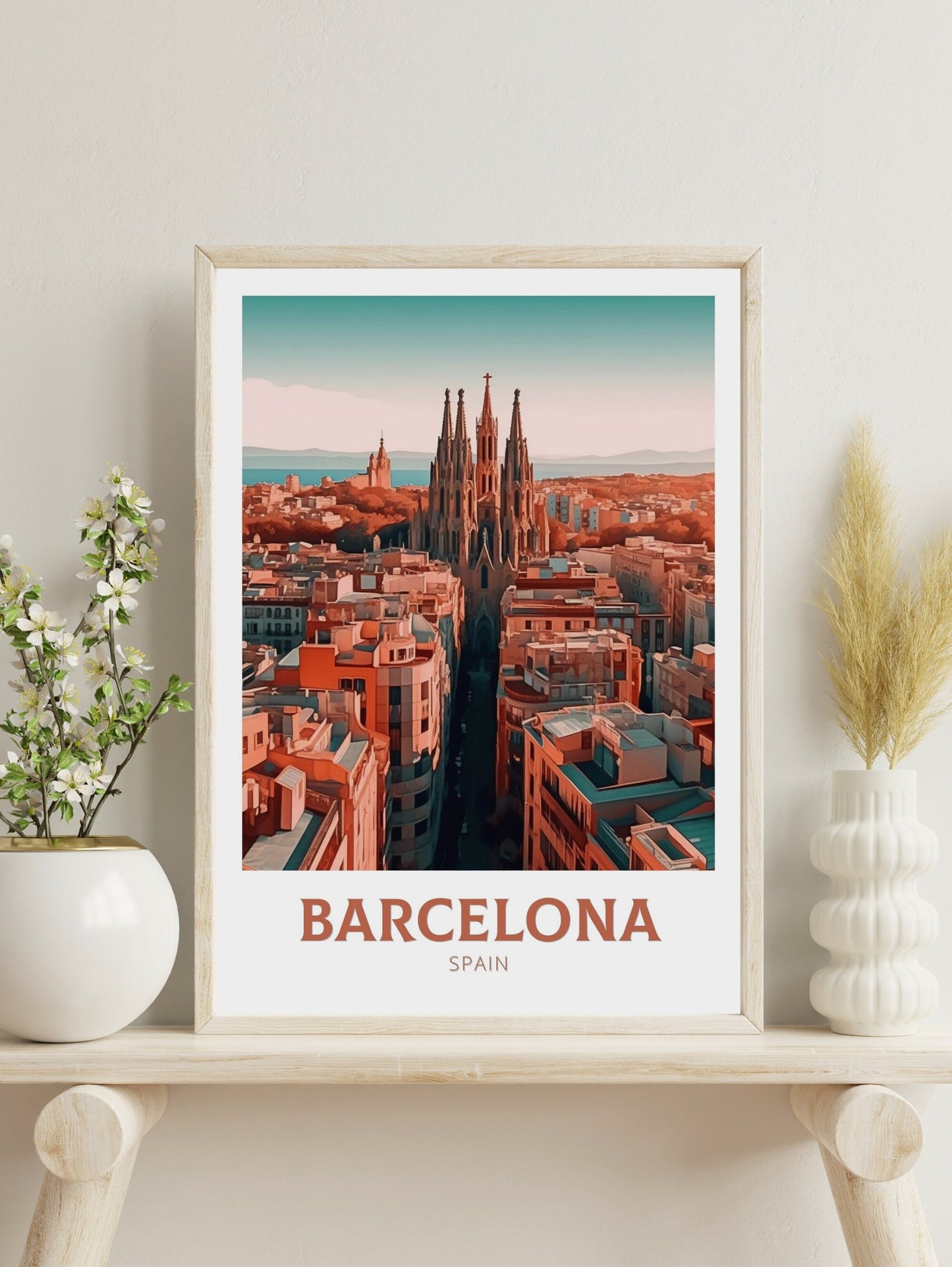 Barcelona Poster | Barcelona Travel Print | Barcelona Illustration | Barcelona Wall Art | Spain Print | Barcelona Spain Painting | ID 135