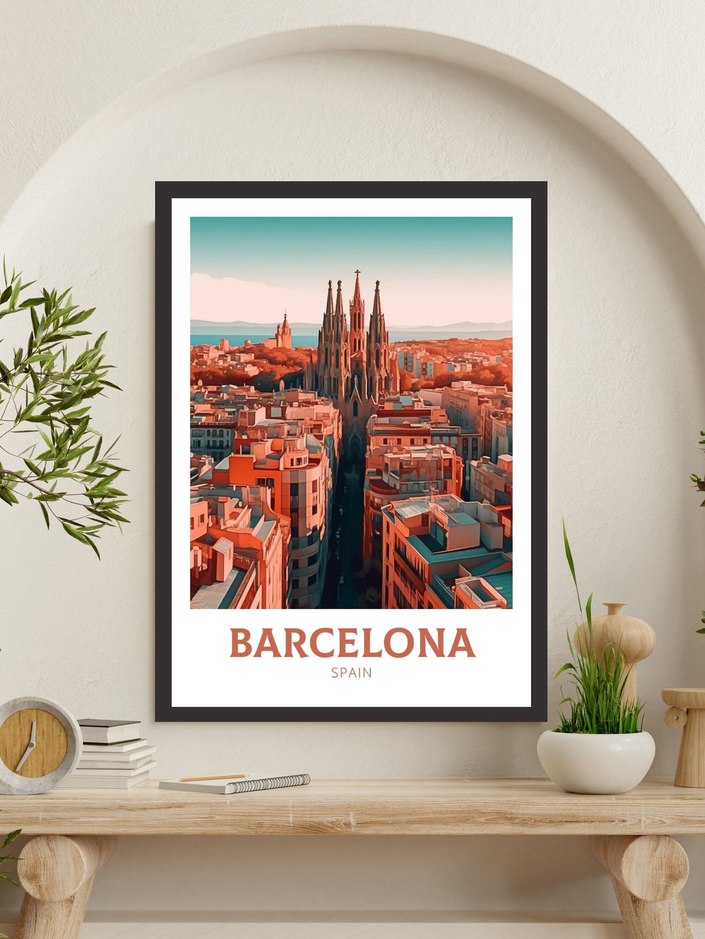 Barcelona Poster | Barcelona Travel Print | Barcelona Illustration | Barcelona Wall Art | Spain Print | Barcelona Spain Painting | ID 135