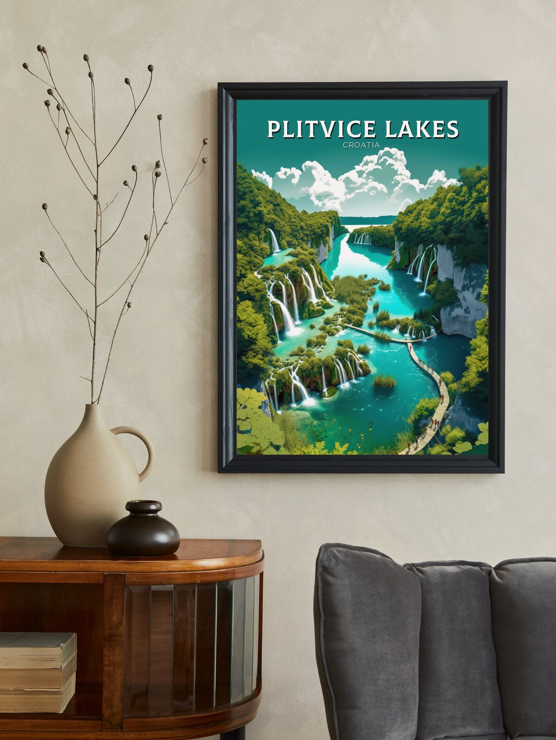 Plitvice Lakes Travel Print | Plitvice Illustration | Plitvice Wall Art | Croatia Print | Plitvice Print | Plitvice Lakes Painting | ID 267