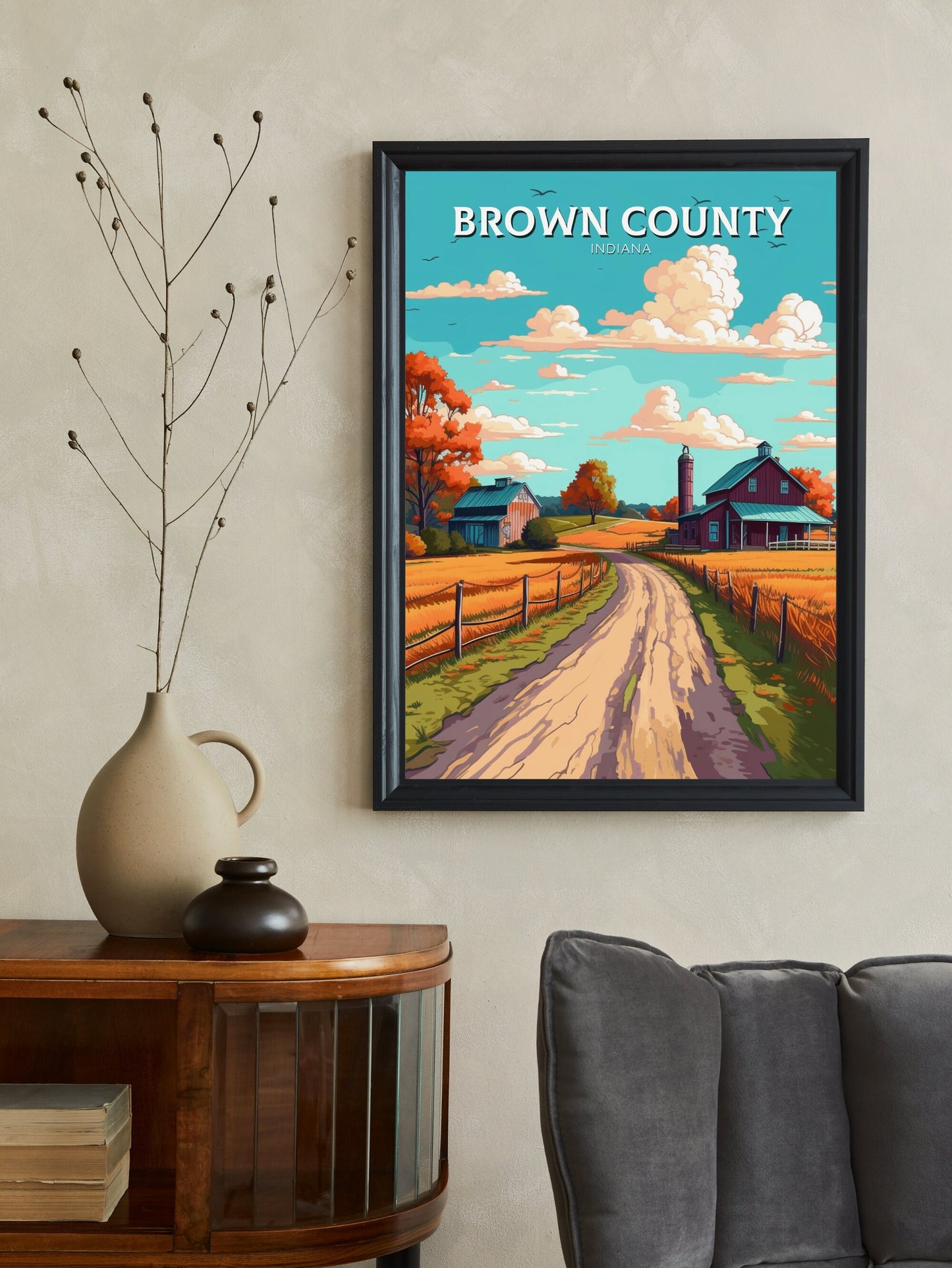 Brown County Indiana Travel Print | Brown County Poster | Brown County Illustration | Brown County Wall Art | Indiana USA Print | ID 279