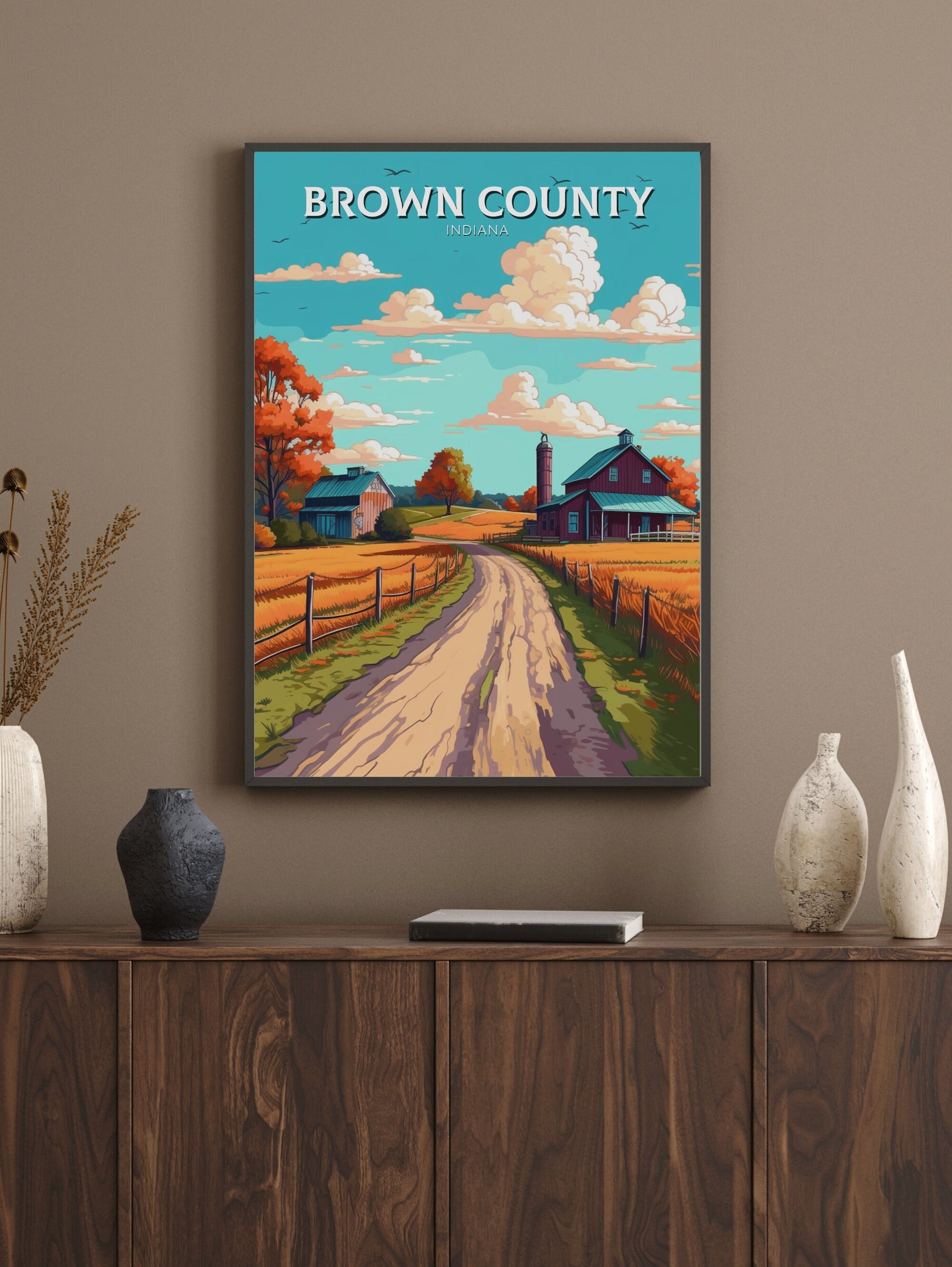 Brown County Indiana Travel Print | Brown County Poster | Brown County Illustration | Brown County Wall Art | Indiana USA Print | ID 279