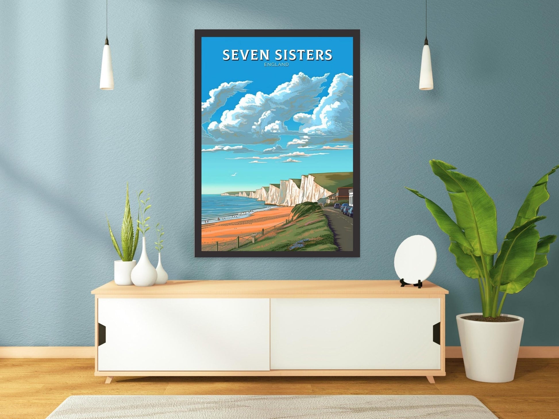 Seven Sisters Travel Poster | Seven Sisters Travel Print | Seven Sisters Wall Art | England Print | England Home Decor | Travel gift ID 283