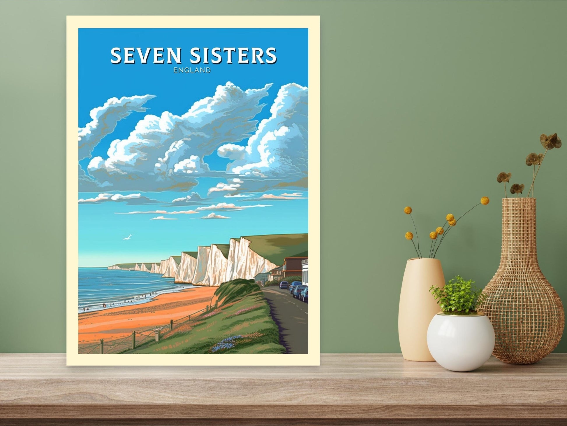 Seven Sisters Travel Poster | Seven Sisters Travel Print | Seven Sisters Wall Art | England Print | England Home Decor | Travel gift ID 283