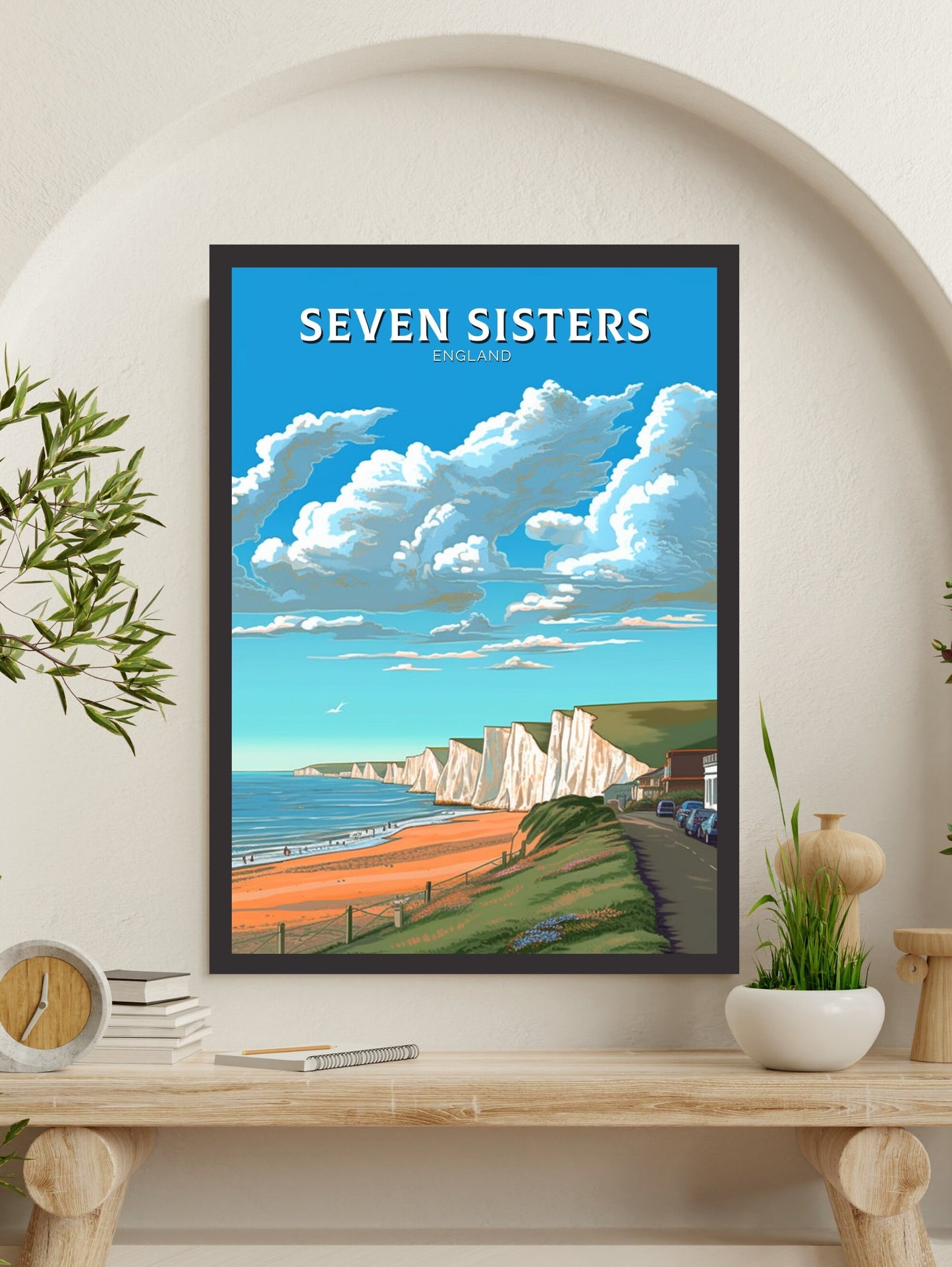 Seven Sisters Travel Poster | Seven Sisters Travel Print | Seven Sisters Wall Art | England Print | England Home Decor | Travel gift ID 283