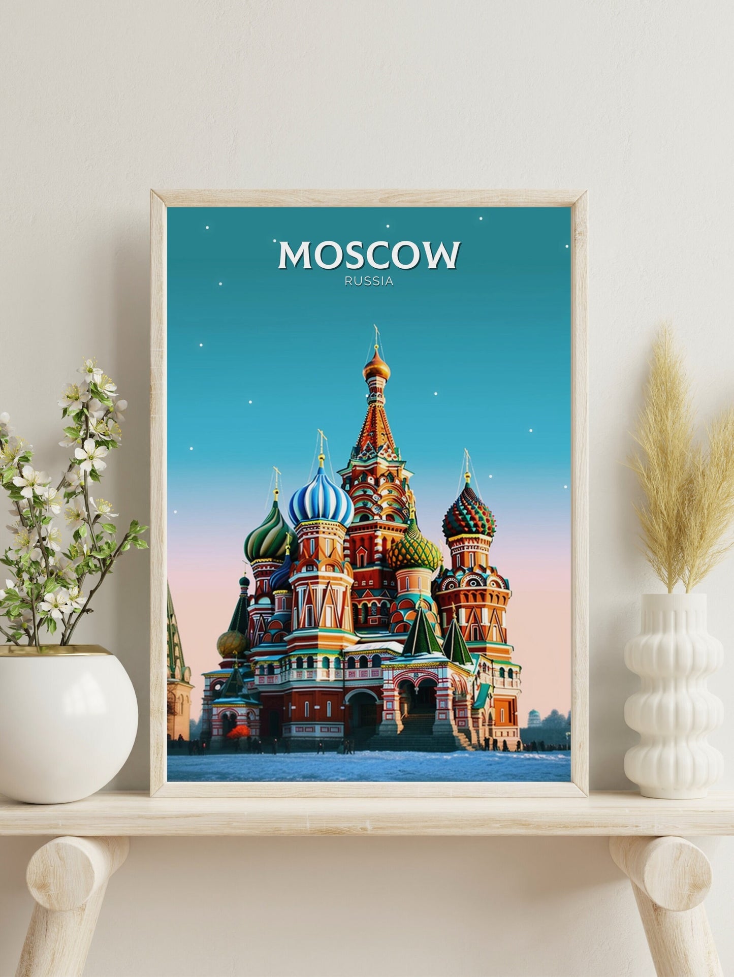 Moscow Travel Poster | Moscow Travel Print | Moscow Illustration | Moscow Wall Art | Russia Print | River St. Basil's Cathedral ID 295