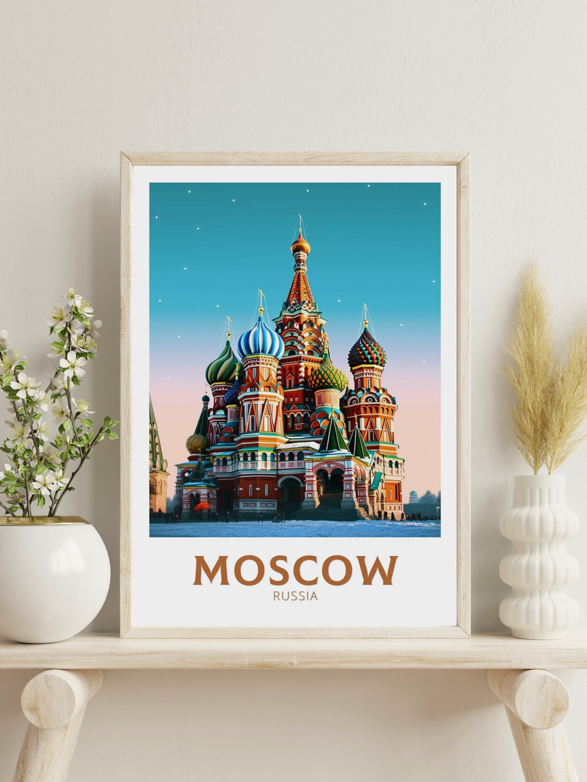 Moscow Travel Print | Moscow Travel Poster | Moscow Wall Art | Moscow Illustration | Russia Print | River St. Basil's Cathedral ID 296