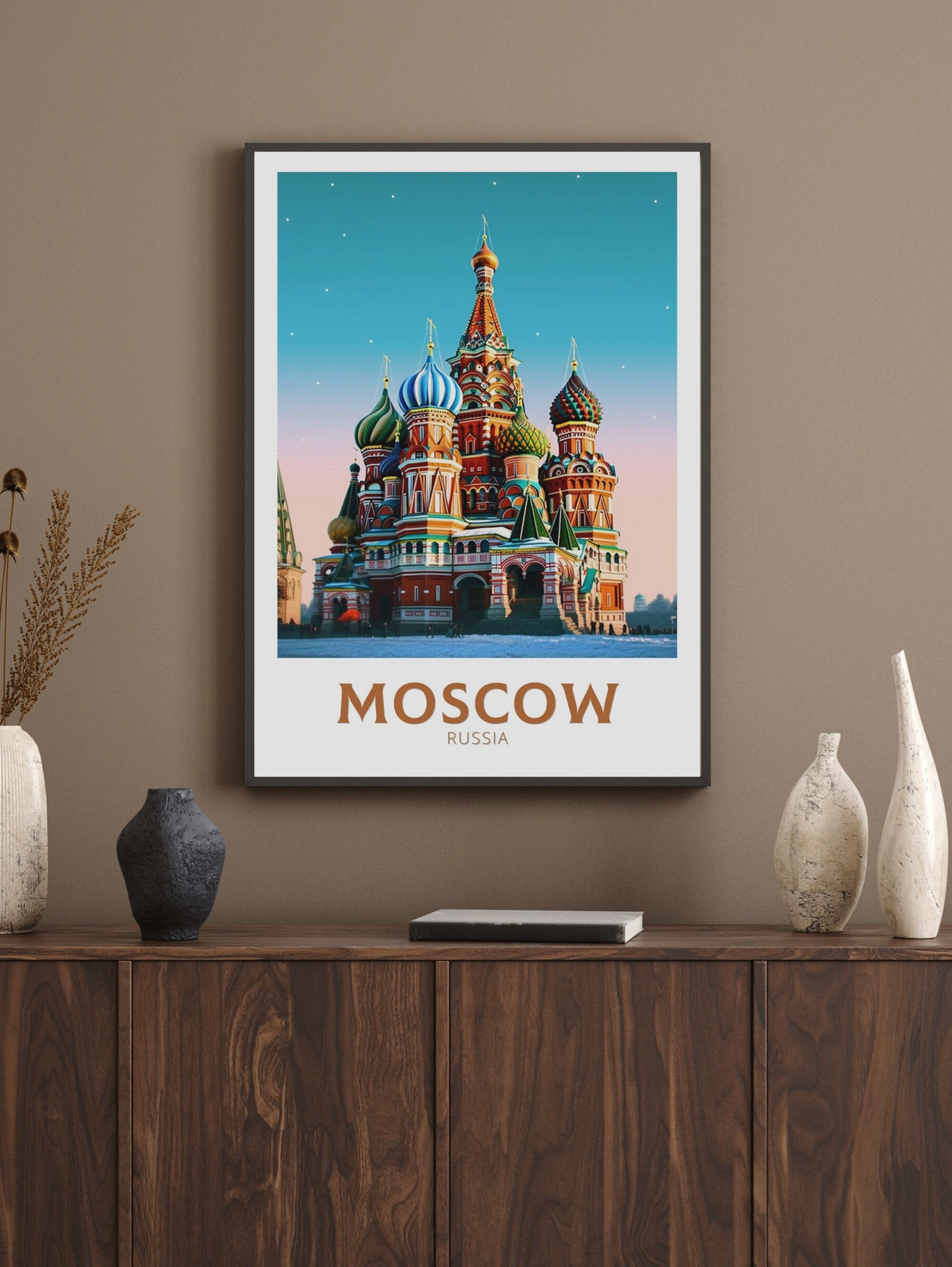 Moscow Travel Print | Moscow Travel Poster | Moscow Wall Art | Moscow Illustration | Russia Print | River St. Basil's Cathedral ID 296