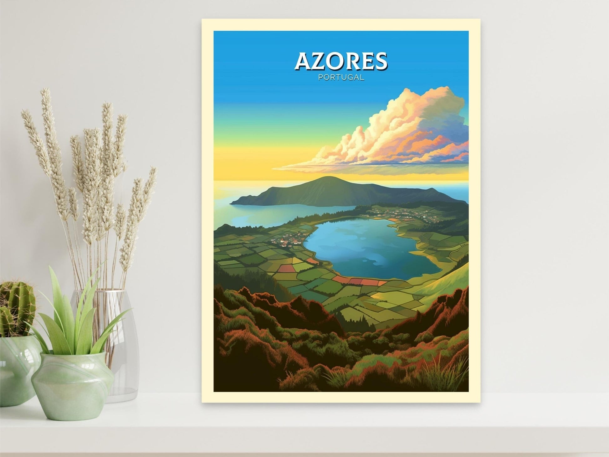 Azores Travel Poster | Azores Portugal Travel Print | Azores Illustration | Azores Wall Art | Portugal Print | Azores Wall Art | ID 299