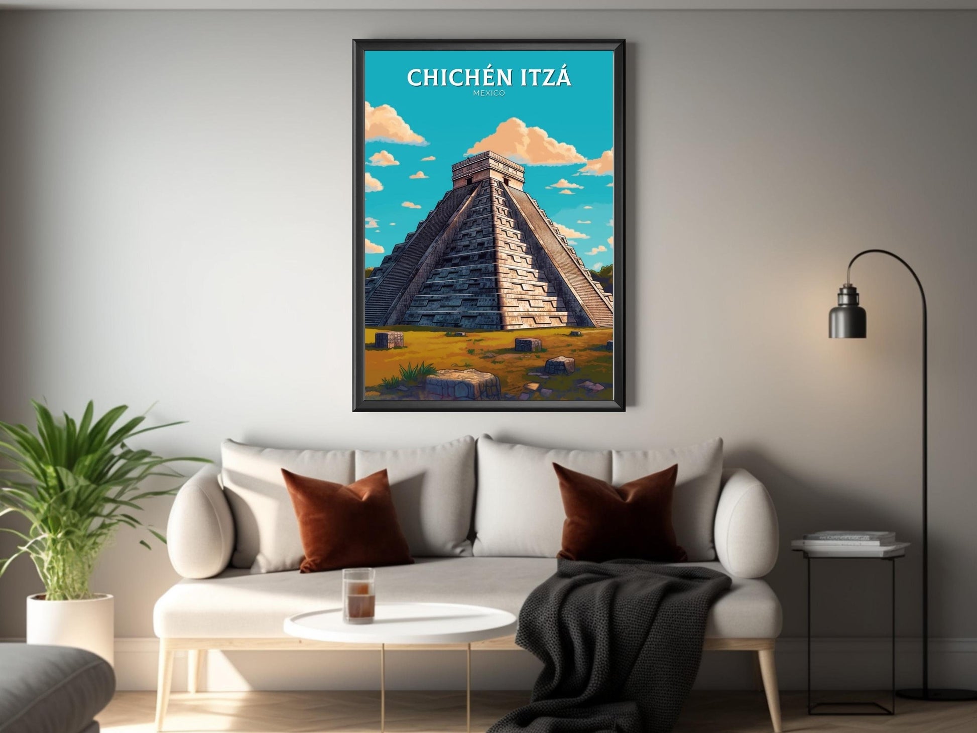 Chichen Itza Travel Print | Chichen Itza Poster | El Castillo Design | Chichen Itza Pyramid Wall Art | Chichen Itza Painting | ID 301