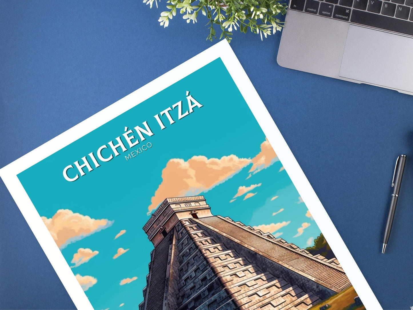 Chichen Itza Travel Print | Chichen Itza Poster | El Castillo Design | Chichen Itza Pyramid Wall Art | Chichen Itza Painting | ID 301