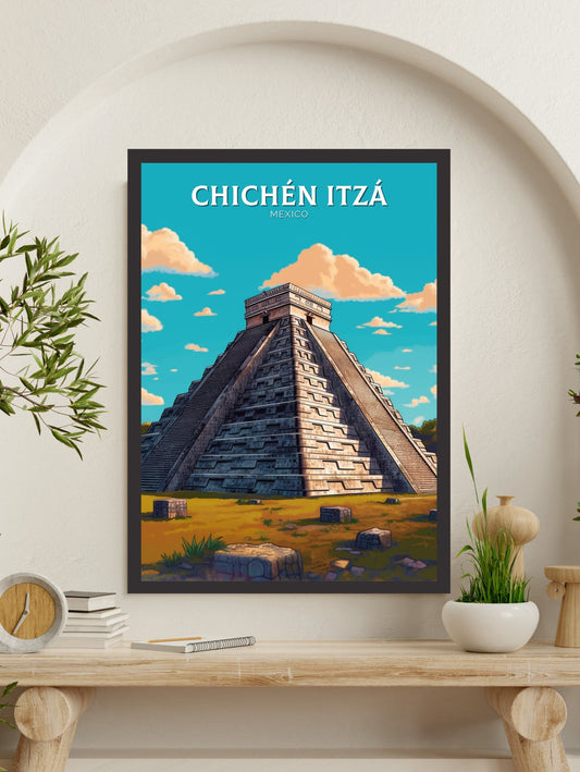 Chichen Itza Travel Print | Chichen Itza Poster | El Castillo Design | Chichen Itza Pyramid Wall Art | Chichen Itza Painting | ID 301