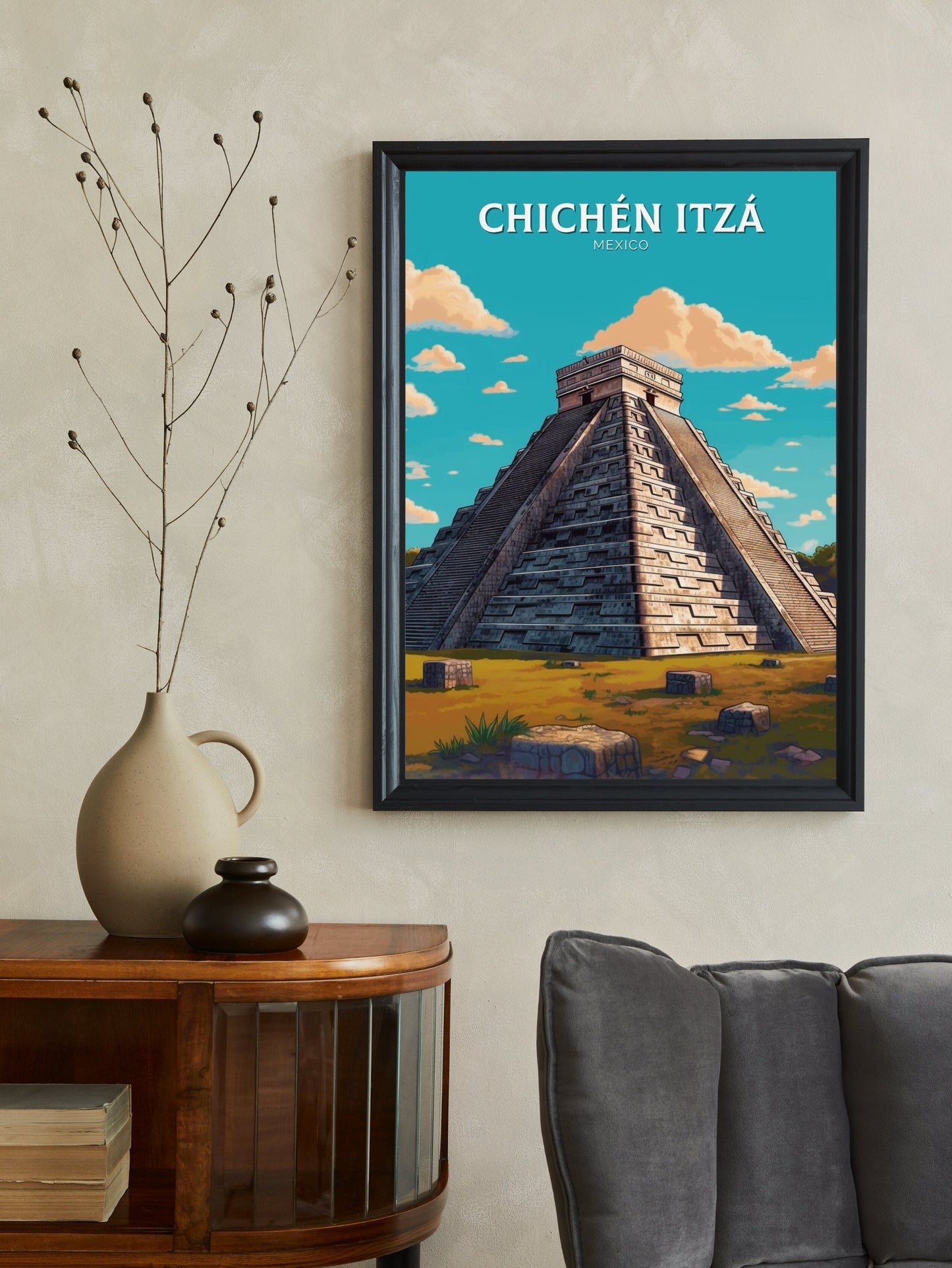 Chichen Itza Travel Print | Chichen Itza Poster | El Castillo Design | Chichen Itza Pyramid Wall Art | Chichen Itza Painting | ID 301