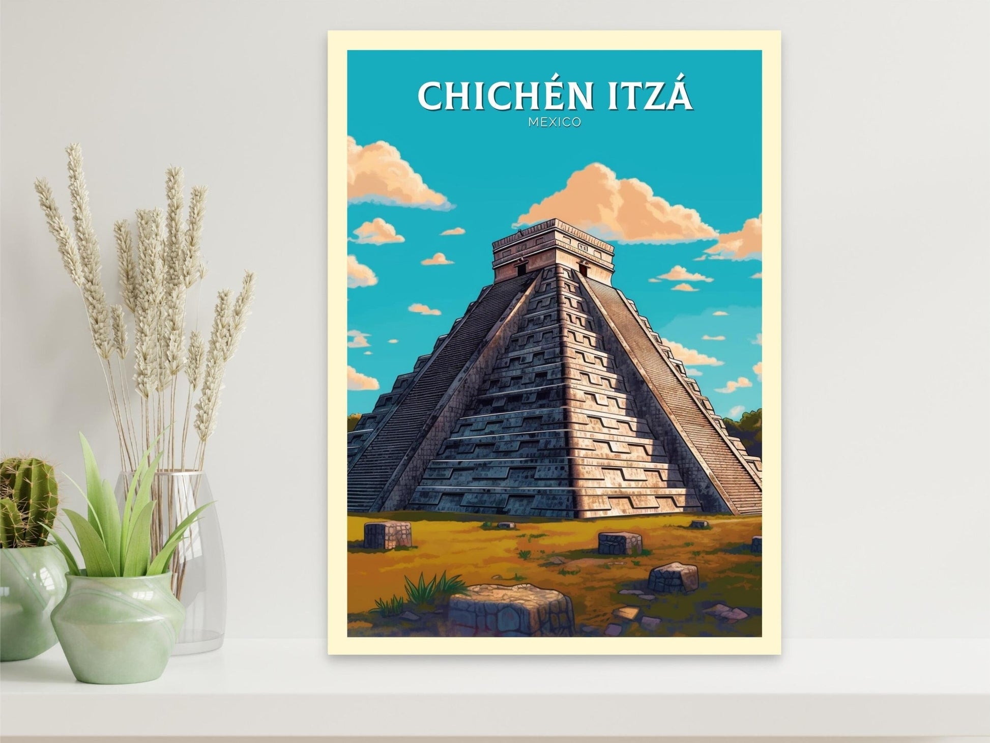 Chichen Itza Travel Print | Chichen Itza Poster | El Castillo Design | Chichen Itza Pyramid Wall Art | Chichen Itza Painting | ID 301