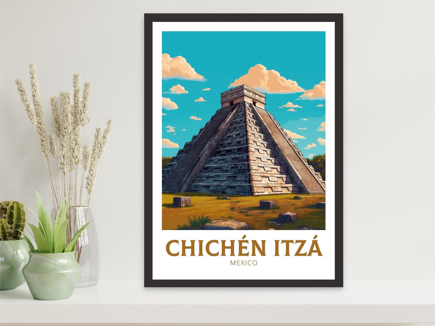 Chichen Itza Poster | El Castillo Design | Chichen Itza Travel Print | Chichen Itza Pyramid Wall Art | Chichen Itza Painting | ID 302