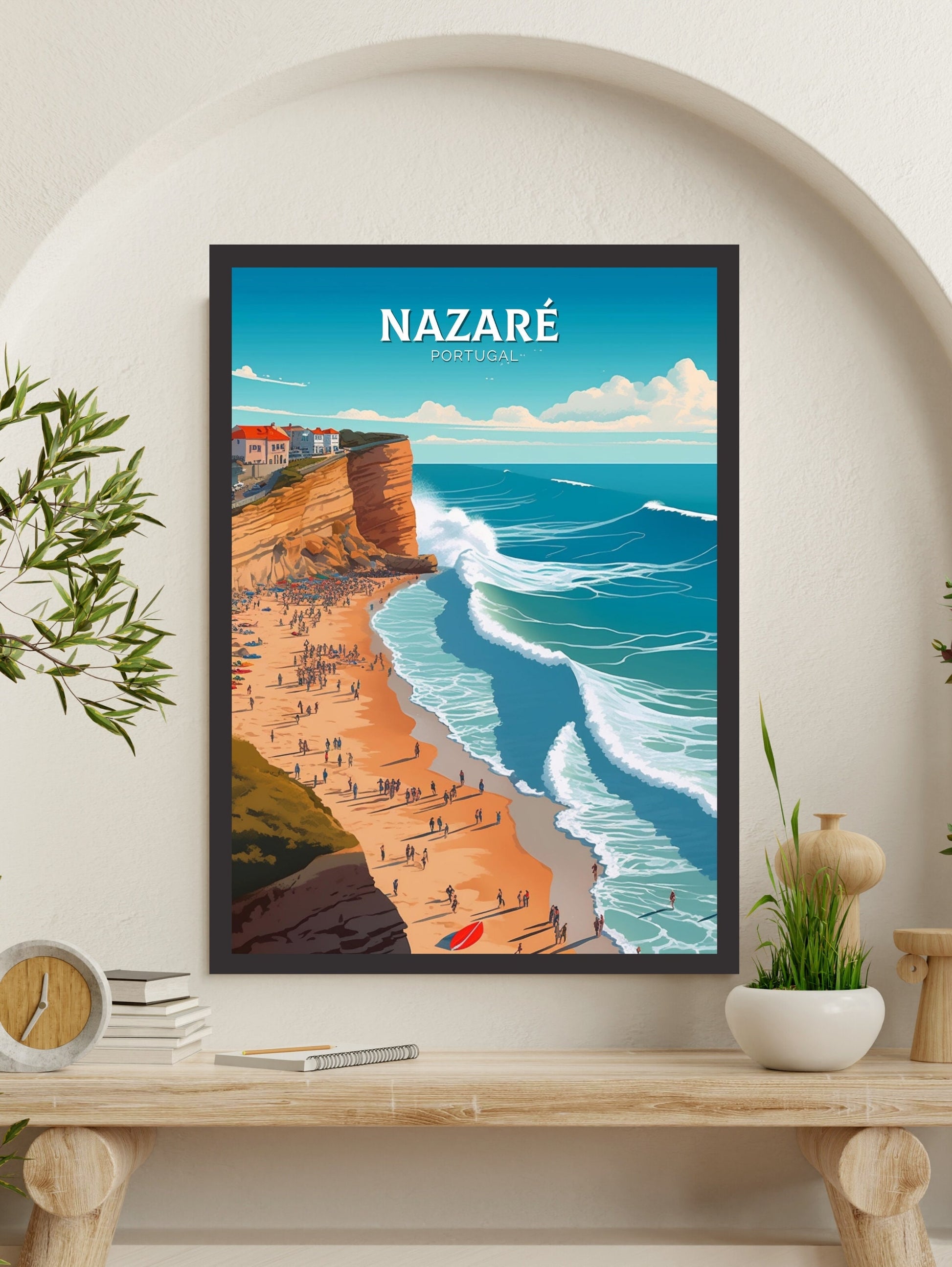 Nazare Portugal Travel Print | Nazare Travel Poster | Nazare Illustration | Nazare Wall Art | Portugal Print | Nazare Wall Art | ID 309