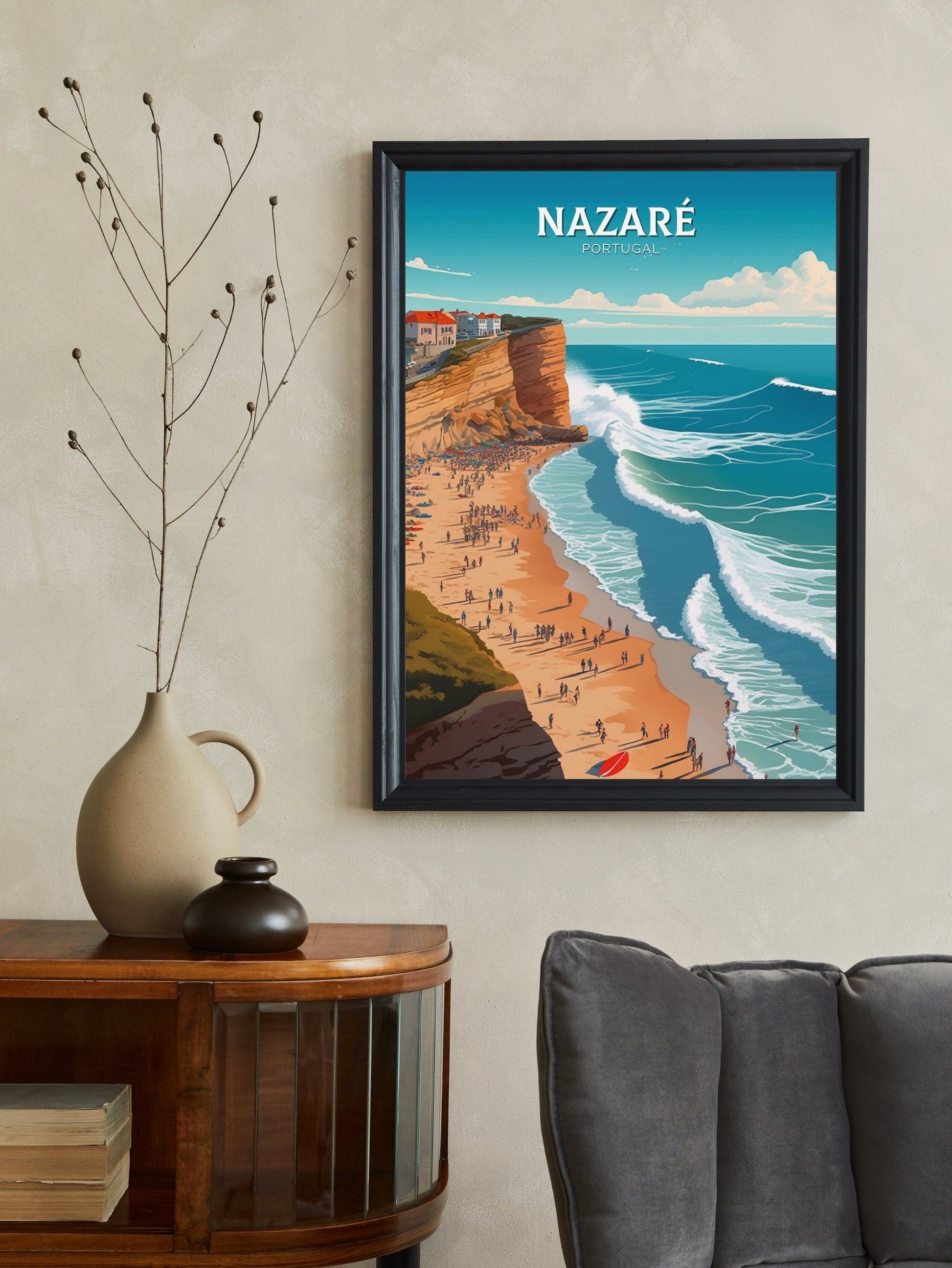 Nazare Portugal Travel Print | Nazare Travel Poster | Nazare Illustration | Nazare Wall Art | Portugal Print | Nazare Wall Art | ID 309