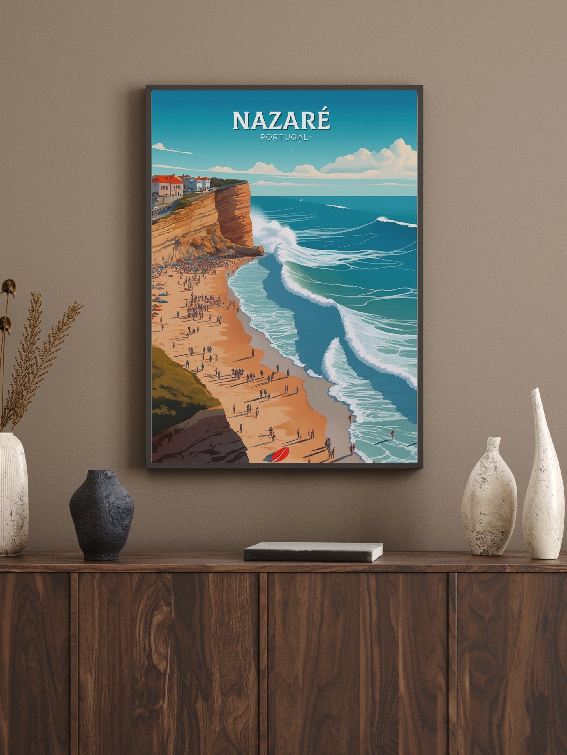 Nazare Portugal Travel Print | Nazare Travel Poster | Nazare Illustration | Nazare Wall Art | Portugal Print | Nazare Wall Art | ID 309