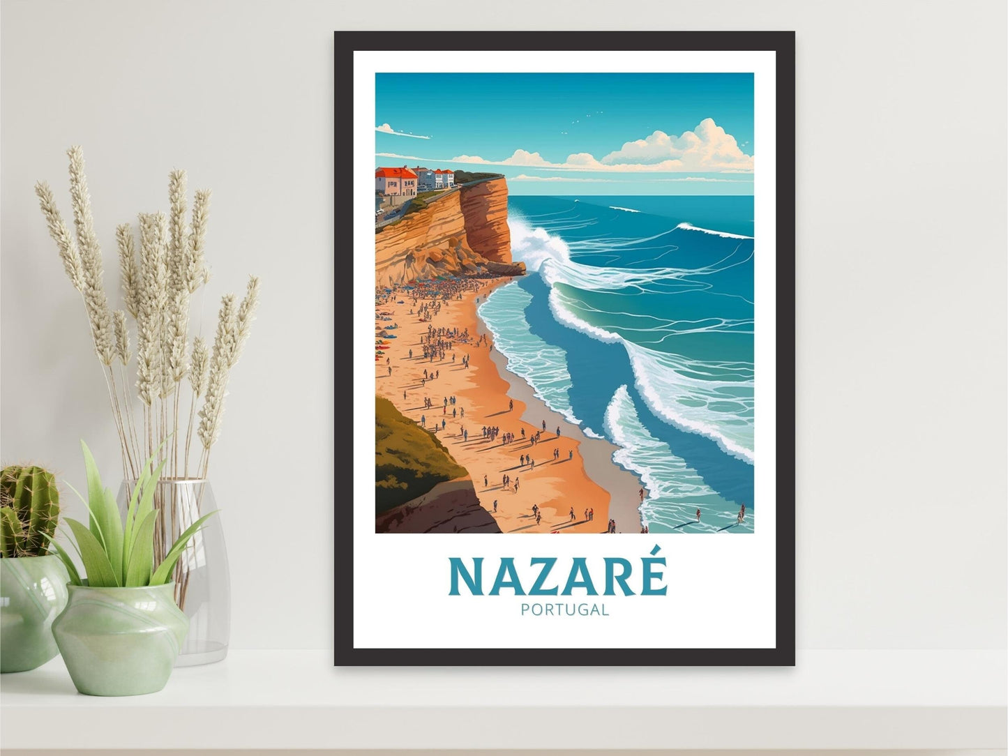 Nazare Travel Poster | Nazare Portugal Travel Print | Nazare Illustration | Nazare Wall Art | Portugal Print | Nazare Artwork | ID 310