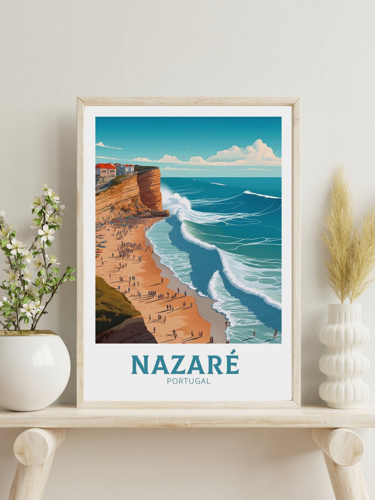 Nazare Travel Poster | Nazare Portugal Travel Print | Nazare Illustration | Nazare Wall Art | Portugal Print | Nazare Artwork | ID 310