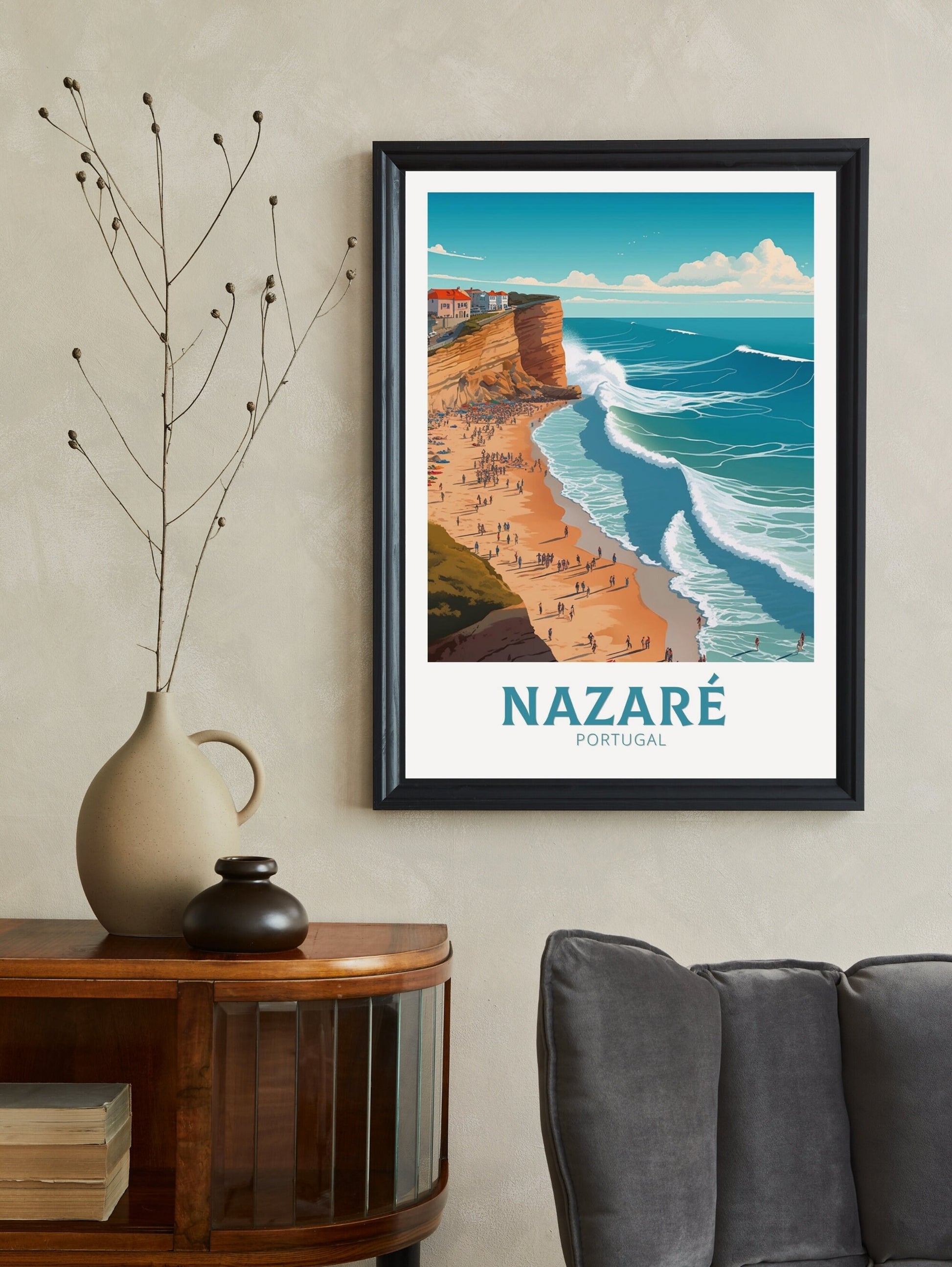 Nazare Travel Poster | Nazare Portugal Travel Print | Nazare Illustration | Nazare Wall Art | Portugal Print | Nazare Artwork | ID 310