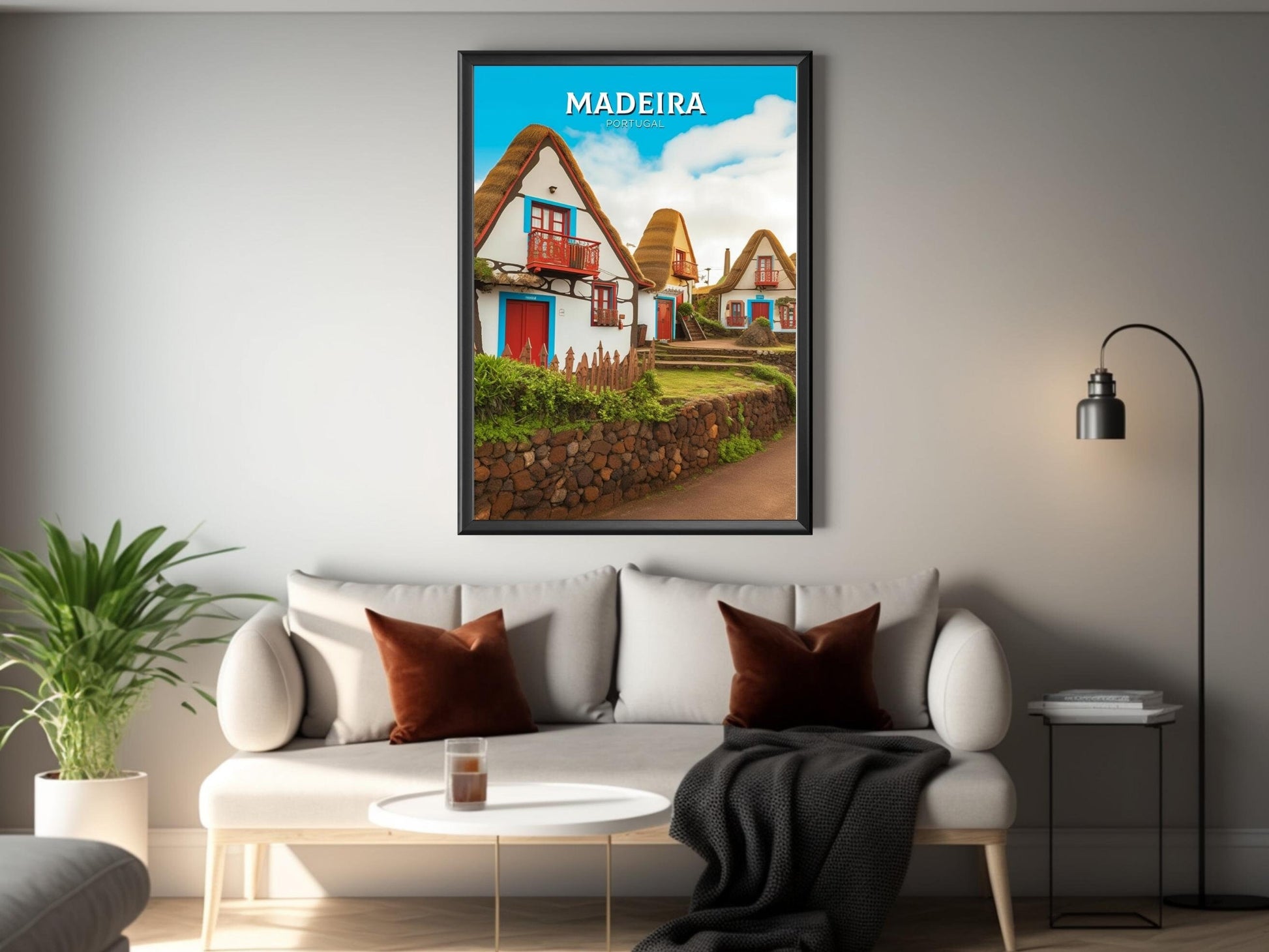 Madeira Travel Print | Santana's Charming Houses | Madeira Wall Art | Portugal Home Décor | Madeira Travel Poster | Madeira Artwork | ID 319