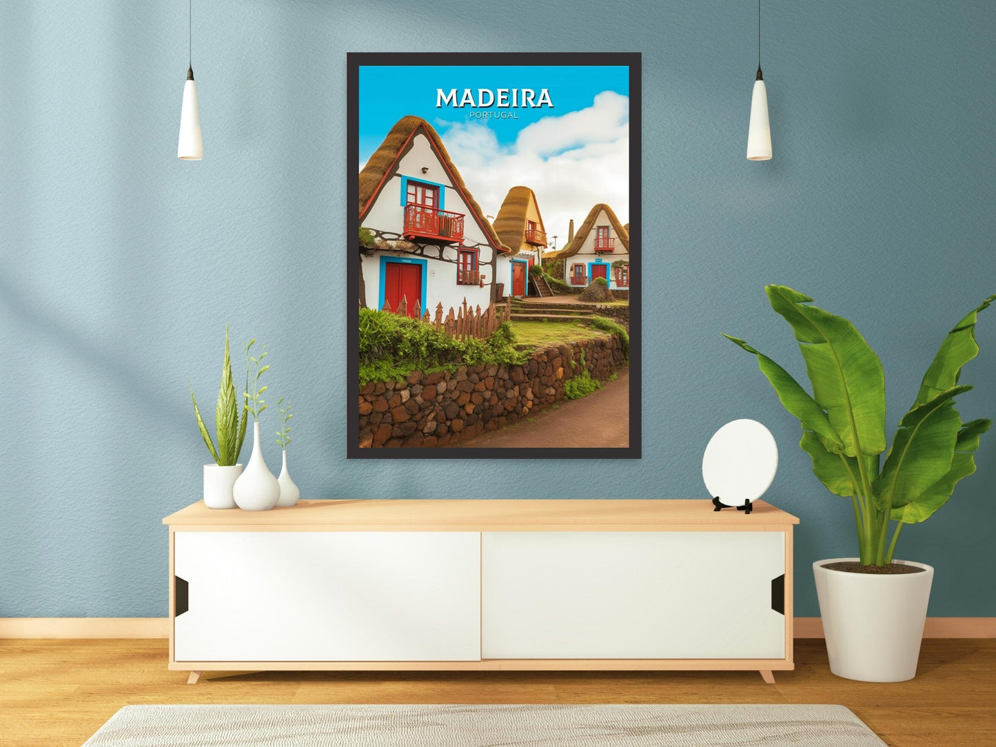 Madeira Travel Print | Santana's Charming Houses | Madeira Wall Art | Portugal Home Décor | Madeira Travel Poster | Madeira Artwork | ID 319