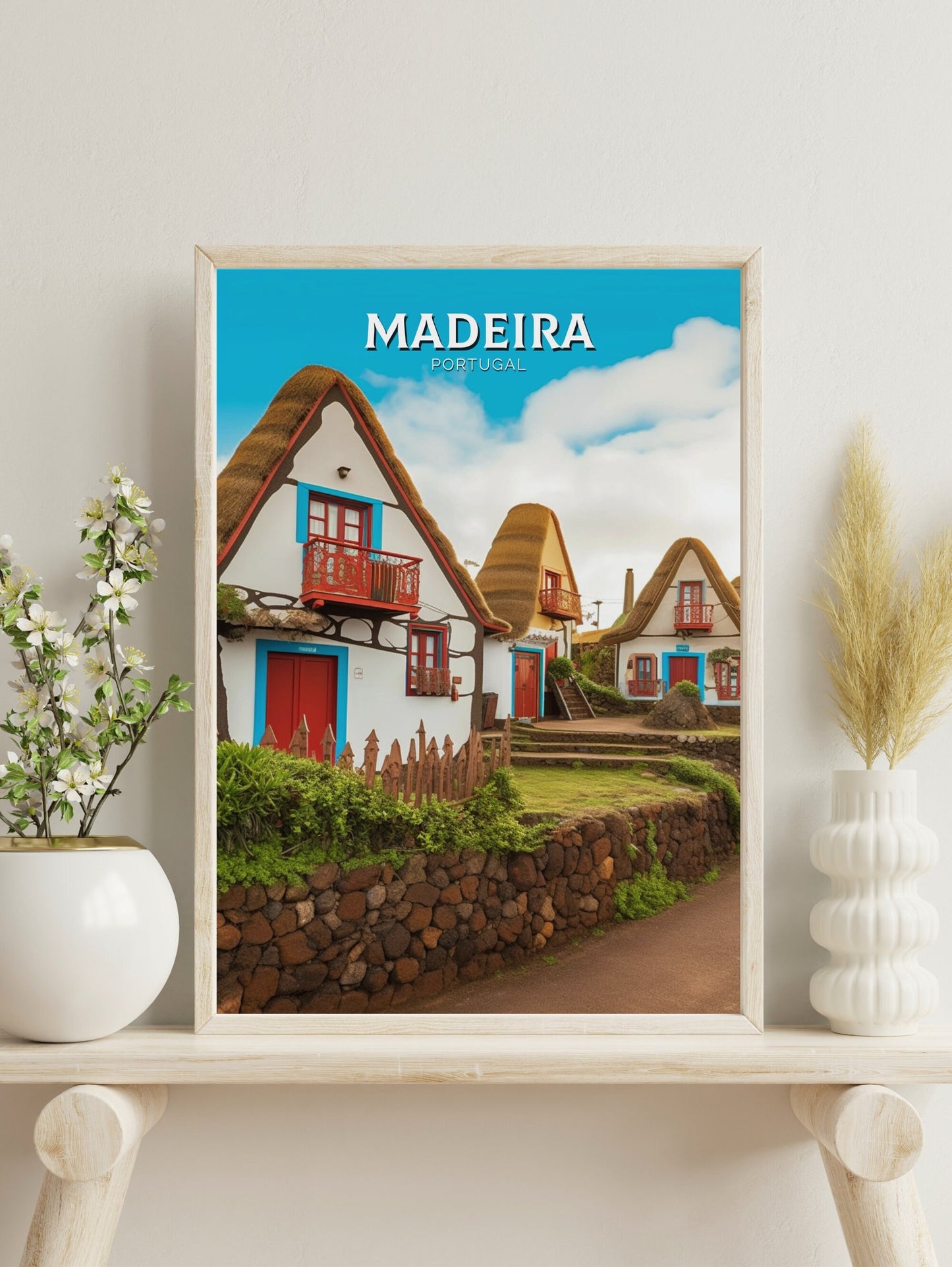 Madeira Travel Print | Santana's Charming Houses | Madeira Wall Art | Portugal Home Décor | Madeira Travel Poster | Madeira Artwork | ID 319