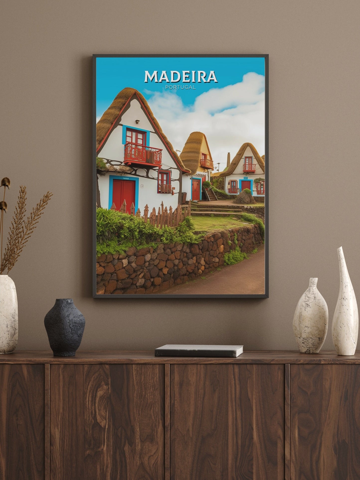 Madeira Travel Print | Santana's Charming Houses | Madeira Wall Art | Portugal Home Décor | Madeira Travel Poster | Madeira Artwork | ID 319