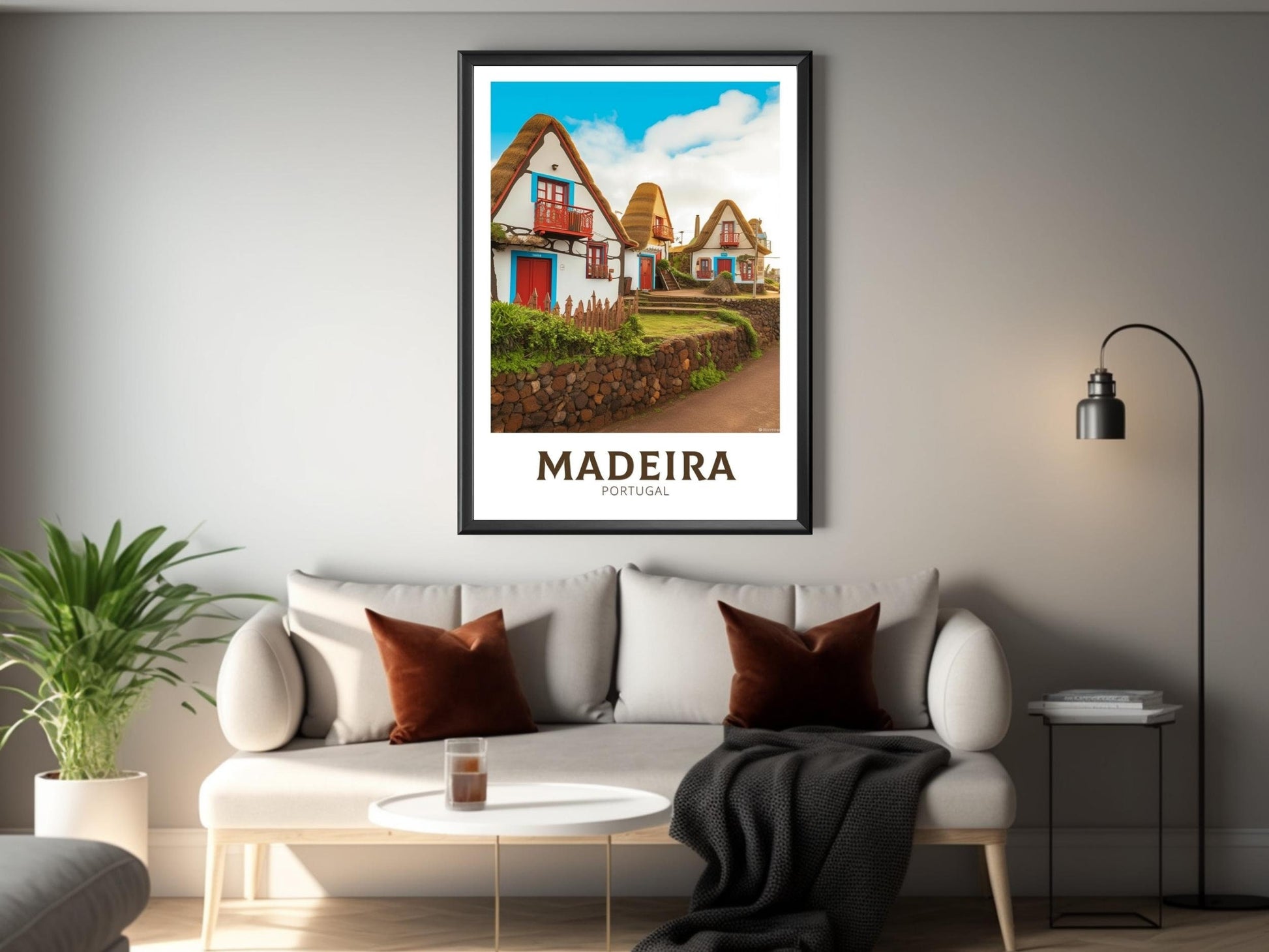 Madeira Travel Poster | Madeira Travel Print | Santana's Charming Houses | Madeira Wall Art | Portugal Home Décor | Madeira Artwork | ID 320